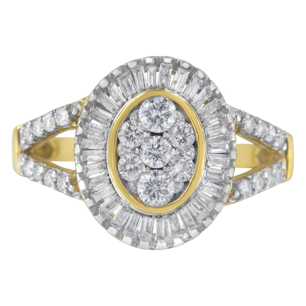 Anello da cocktail in oro giallo 10 kt con diamanti (1 carato, colore HI, purezza SI2-I1) - Friggin Jewelry