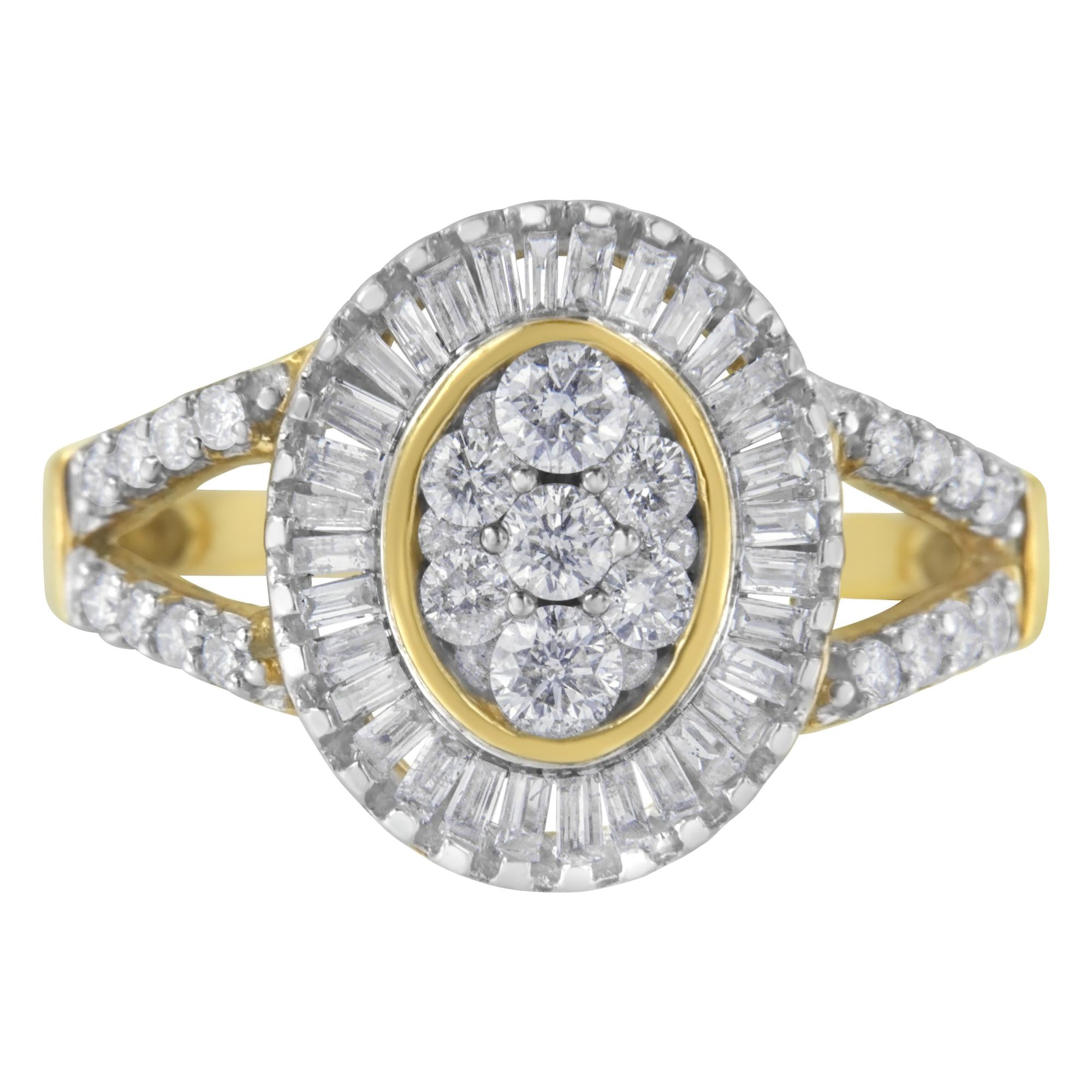 Anello da cocktail in oro giallo 10 kt con diamanti (1 carato, colore HI, purezza SI2-I1) - Friggin Jewelry