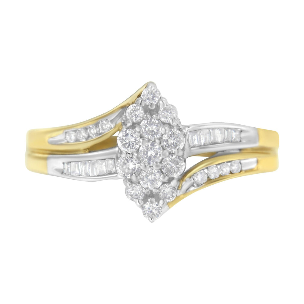 Anello in oro giallo e bianco 10K con diamanti a forma di marquise da 1/2 carati e gambo diviso (colore HI, purezza SI2-I1) - Friggin Jewelry