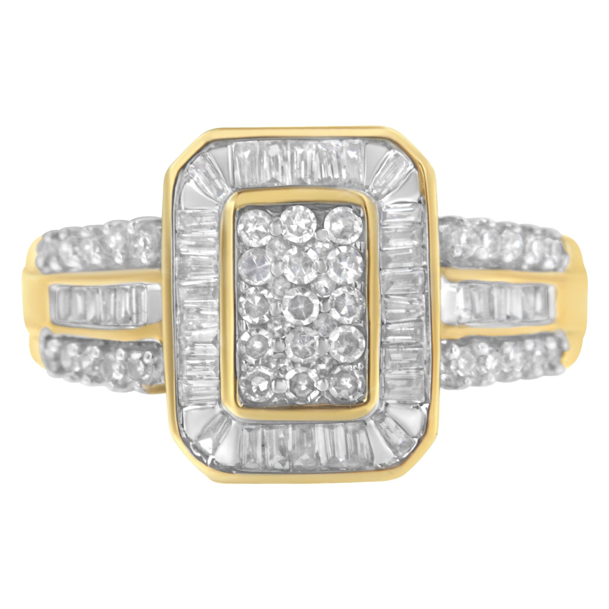 Anello in oro giallo 10 carati con diamanti taglio baguette e taglio rotondo (1,0 ct, colore IJ, purezza SI1-SI2) - Friggin Jewelry
