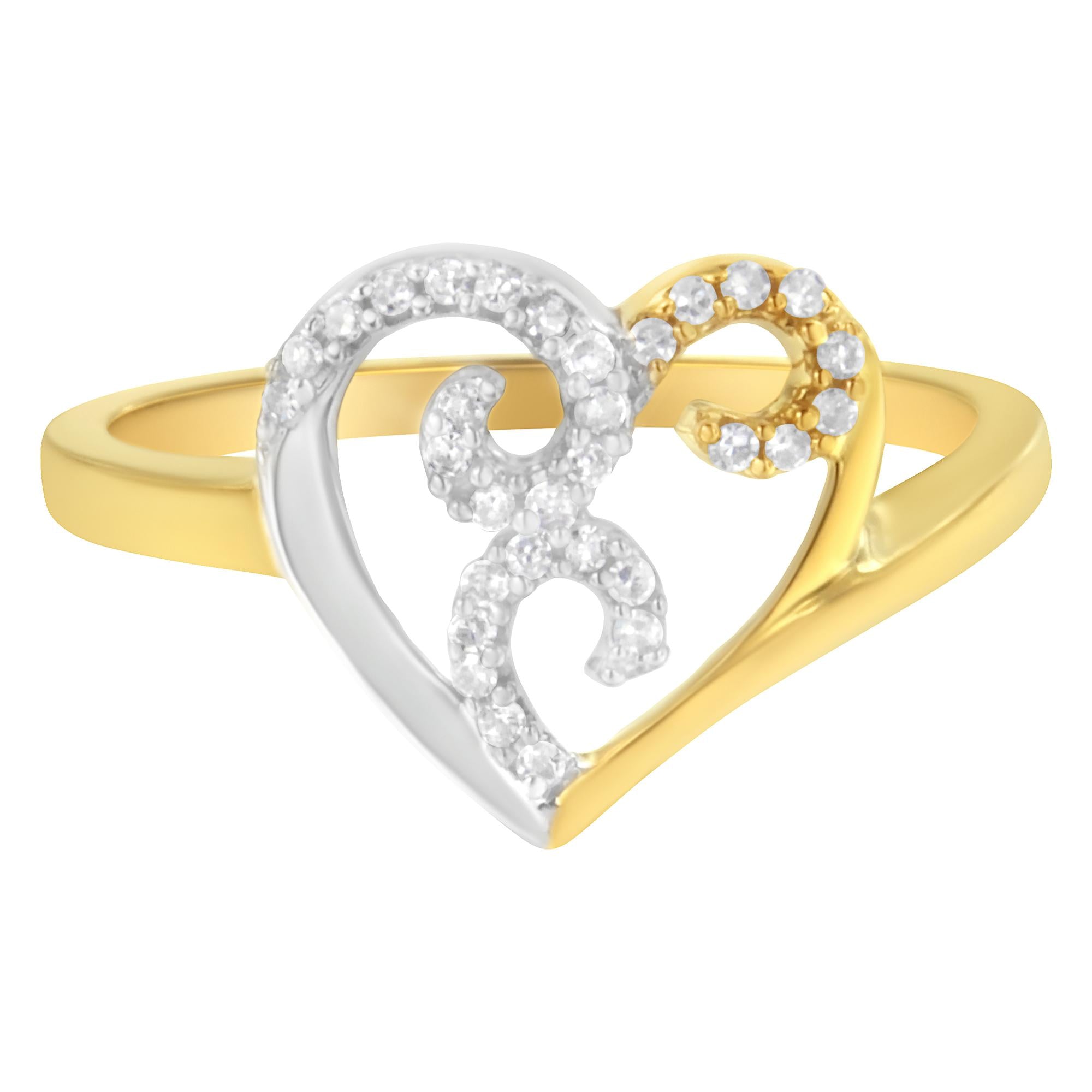 10K Two-Toned Gold Diamond Heart Shape Cluster Ring (1/6 Cttw, H-I Color, I1-I2 Clarity) - Friggin Jewelry