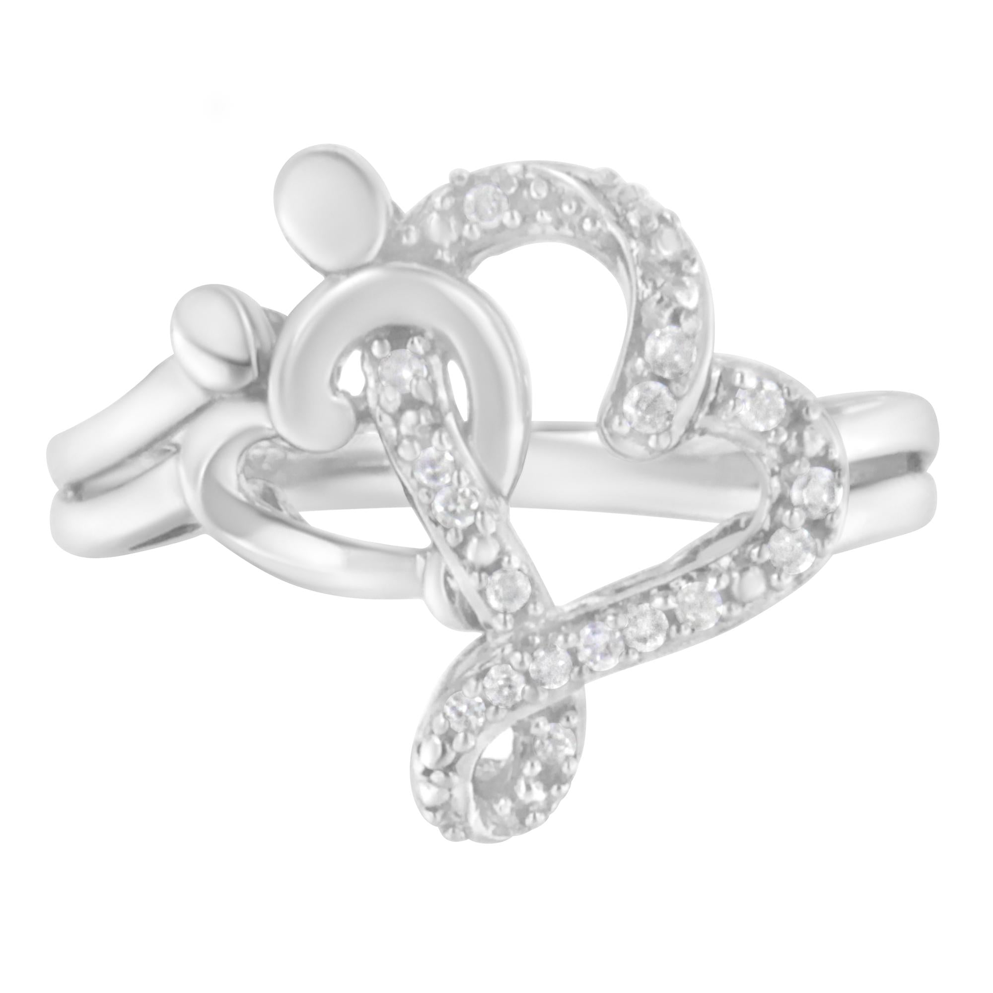 .925 Sterling Silver Diamond Heart and Music Note Ring (1/10 Cttw, H-I Color, I3 Clarity) - Friggin Jewelry