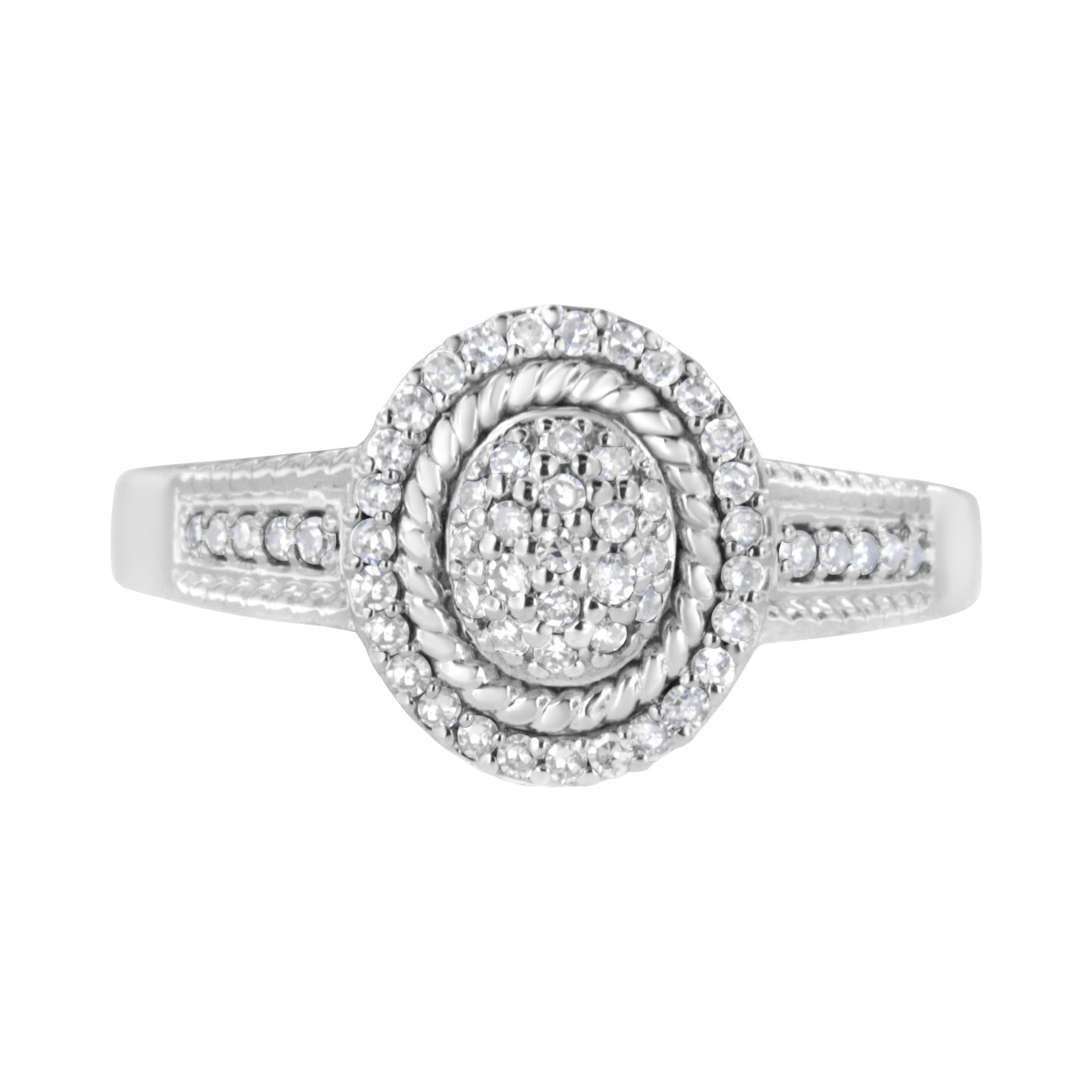 .925 Sterling Silver 1/3 Cttw Pave Set Round-Cut Diamond Braided Halo Cocktail Ring (I-J Color, I2-I3 Clarity) - Friggin Jewelry
