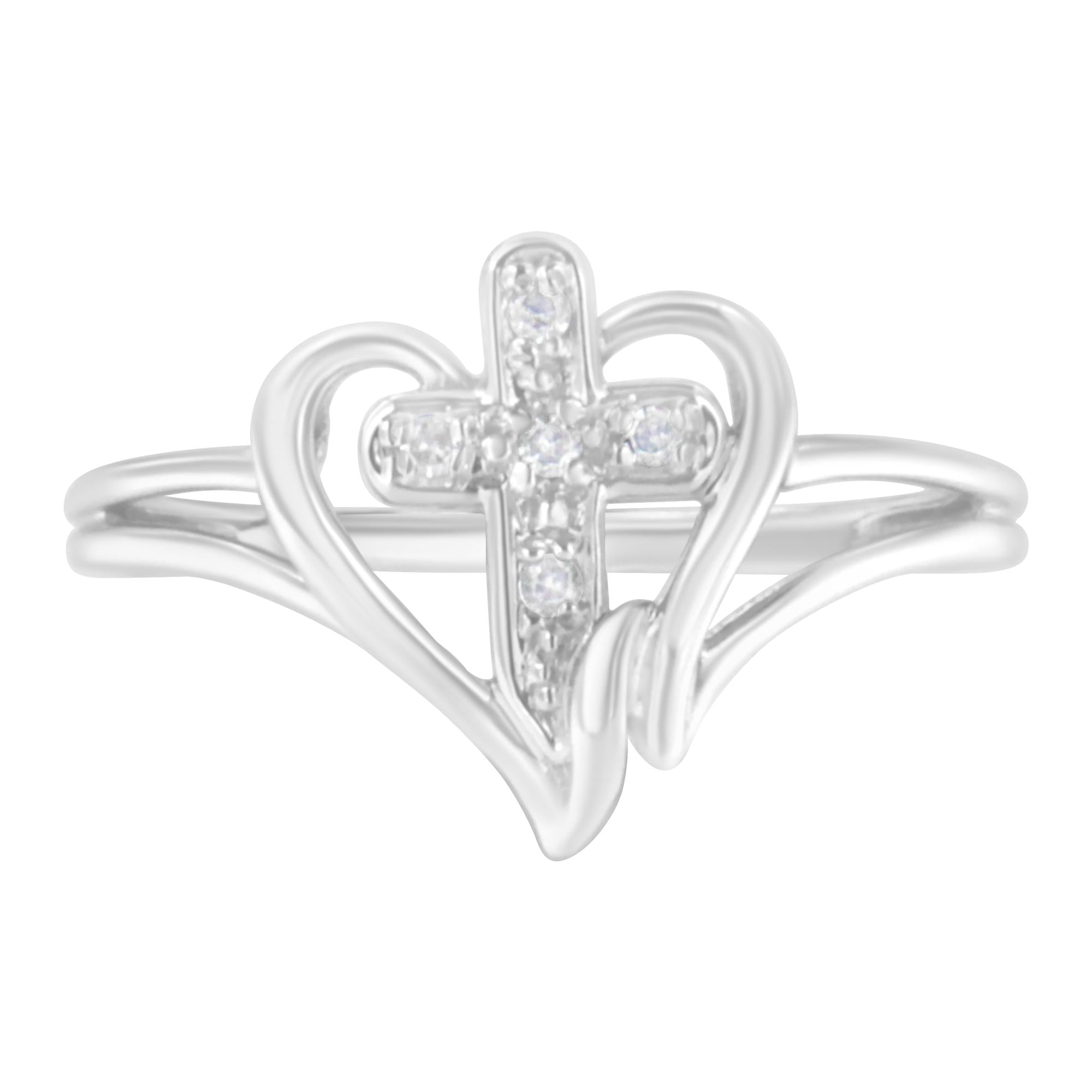 10K White Gold Diamond-Accented Cross & Open Heart Promise Fashion Ring (H-I Color, I1-I2 Clarity) - Friggin Jewelry
