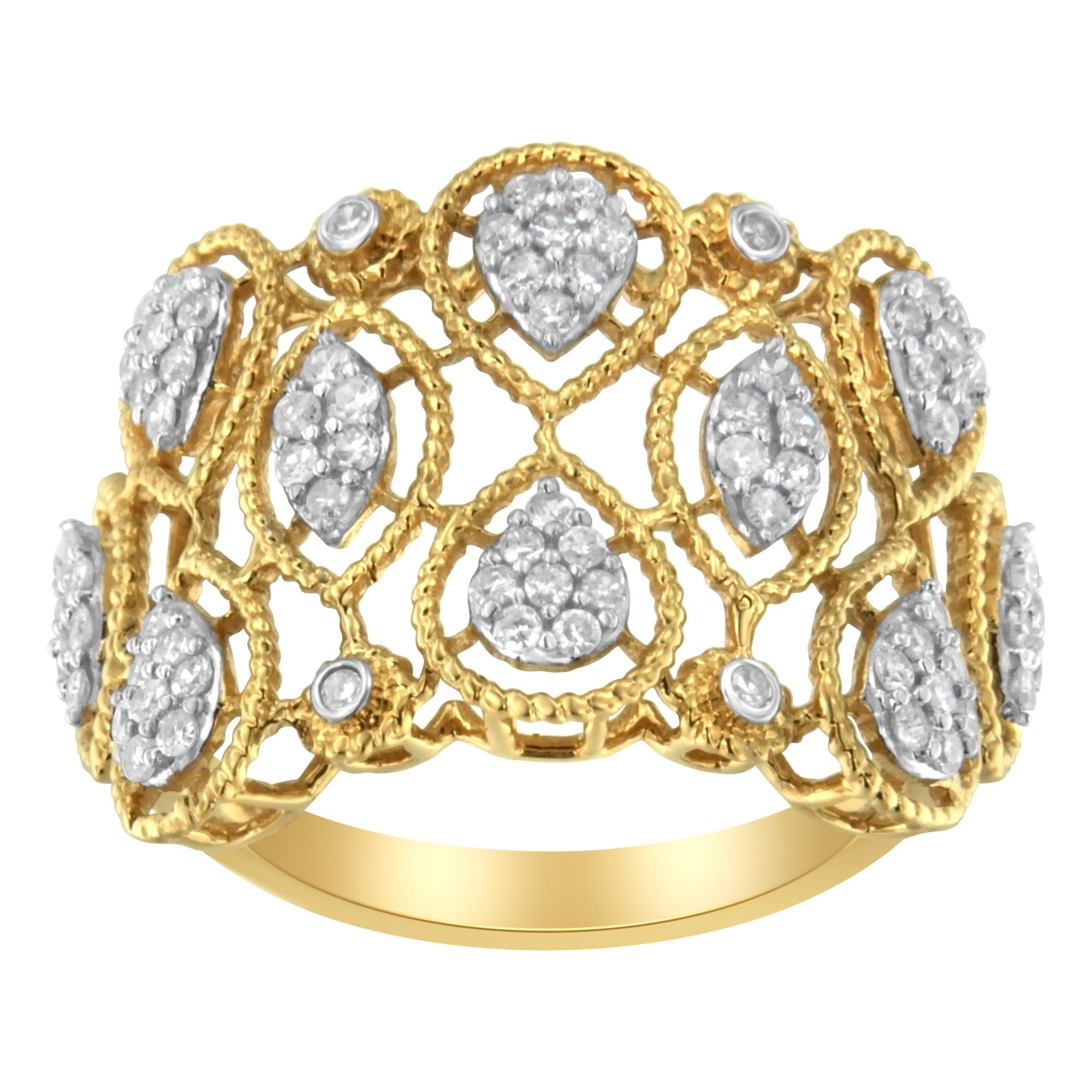 14K Yellow Gold Diamond Art Deco Ring (1/2 Cttw, H-I Color, I1 Clarity) - Friggin Jewelry