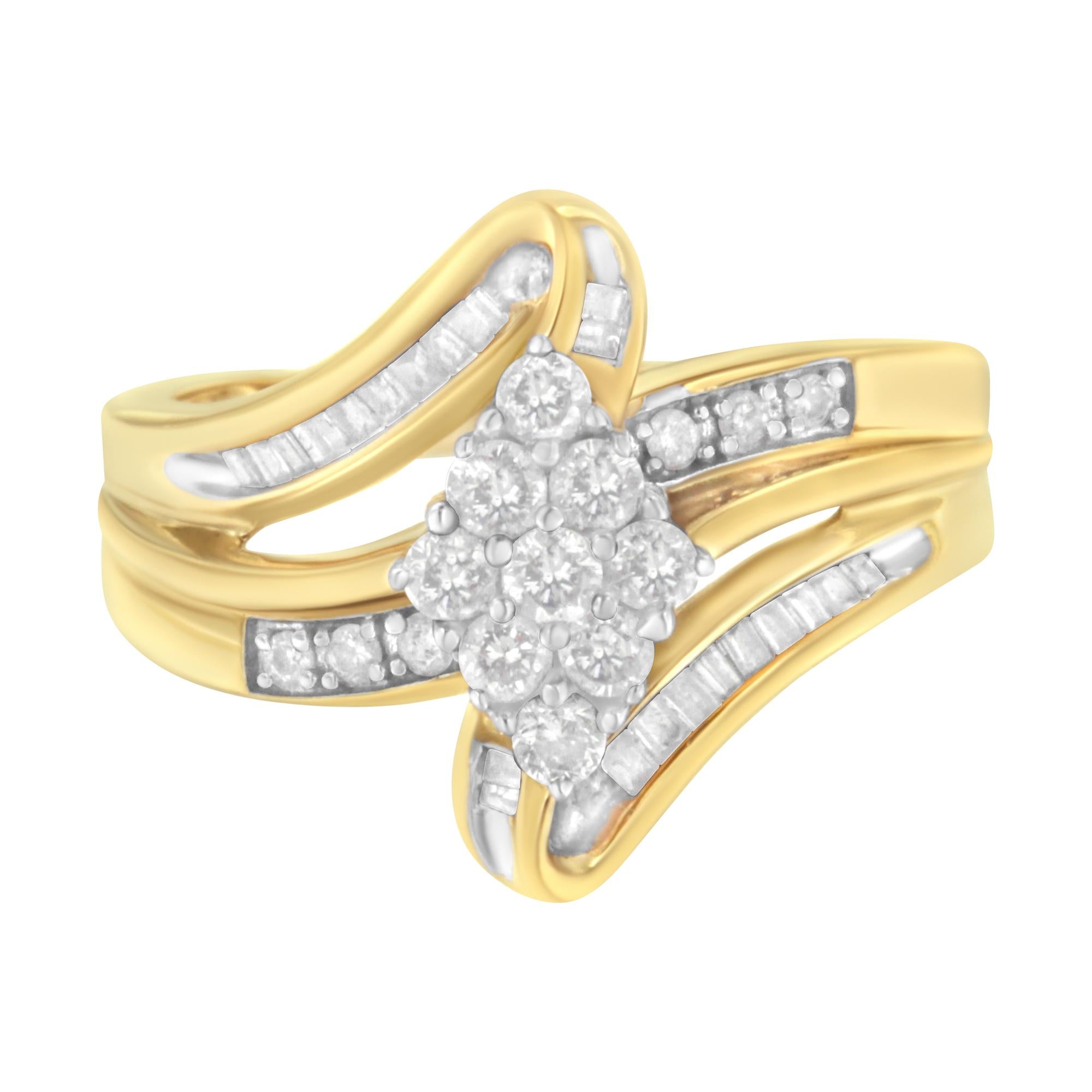 10K Yellow Gold 1/2 cttw Diamond Cluster Cocktail Ring (J-K Clarity, I1-I2 Color) - Friggin Jewelry