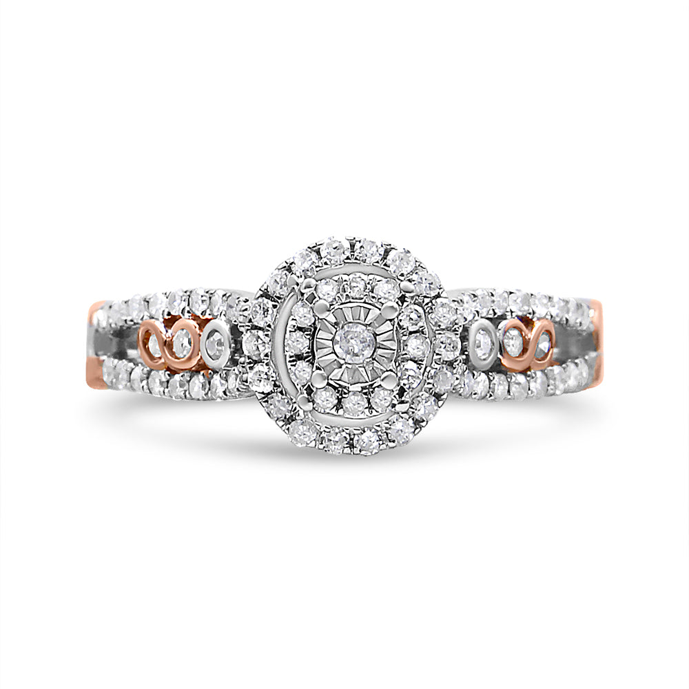 14K Rose Gold Plated .925 Sterling Silver 1/2 Cttw Round Diamond Double Frame Cross-Over Split Shank Engagement Ring (I-J Color, I2-I3 Clarity) - Friggin Jewelry