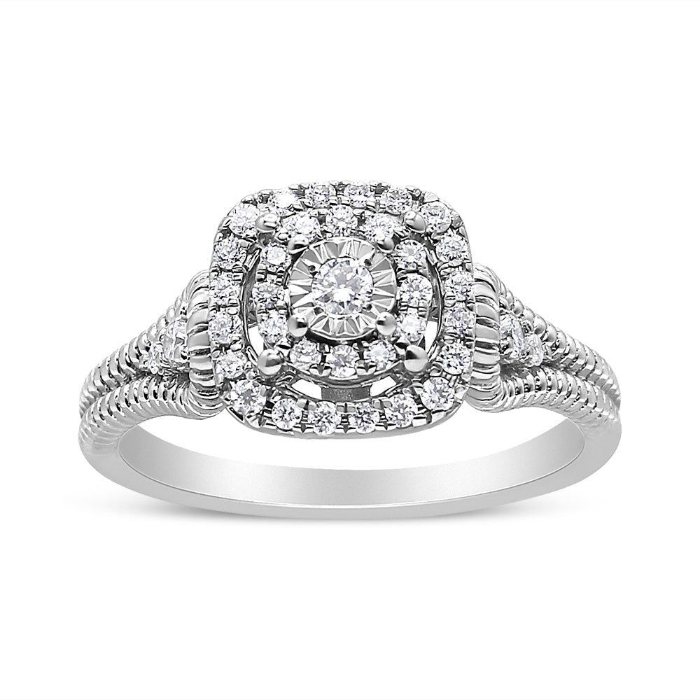 .925 Sterling Silver 1/3 Cttw Miracle Set Round-Cut Diamond Cocktail Ring (H-I Color, I1-I2 Clarity) - Friggin Jewelry