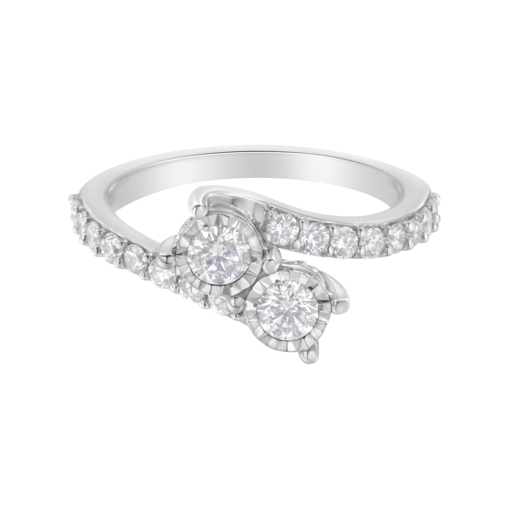 10K White Gold Two-Stone Miracle-Set Diamond Bypass Ring (1 Cttw, H-I Color, I1-I2 Clarity) - Friggin Jewelry Premium