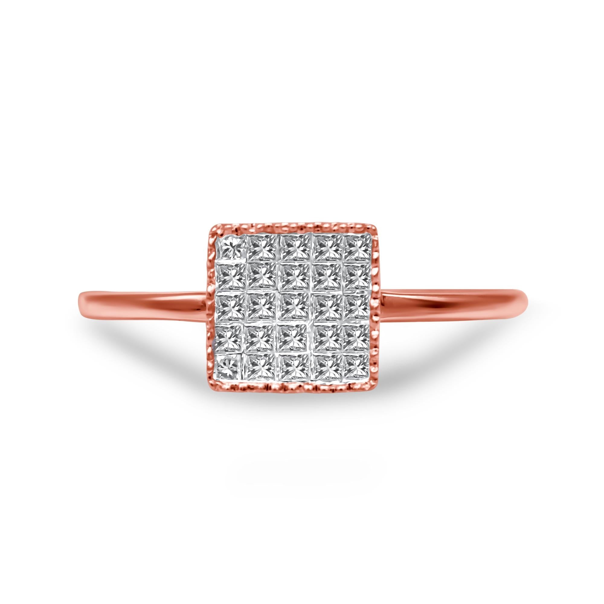 10K Rose Gold 1/3 Cttw Invisible Set Princess Cut Diamond Composite Square Shape Ring for Women (H-I color, I1-I2 clarity) - Friggin Jewelry