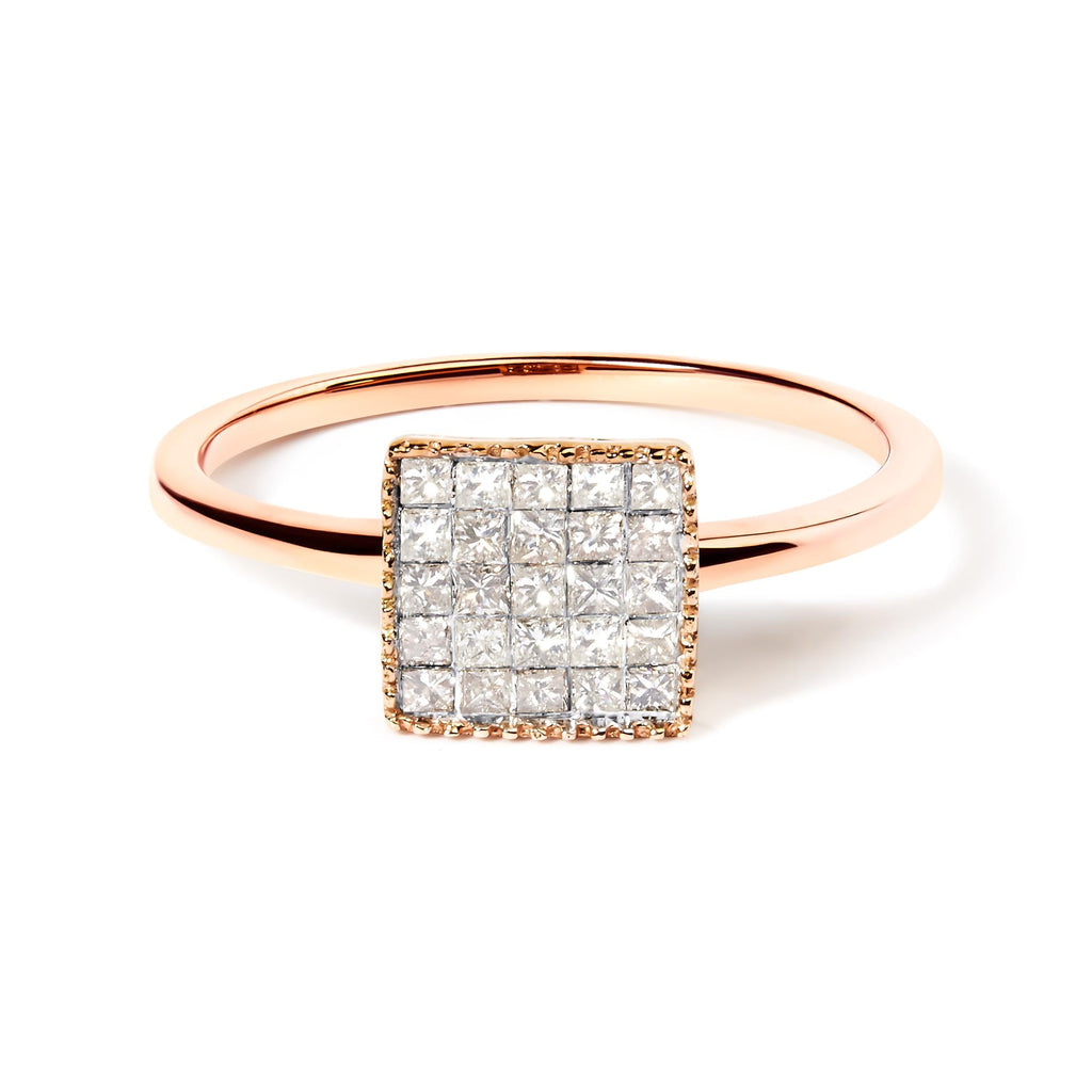 10K Rose Gold 1/3 Cttw Invisible Set Princess Cut Diamond Composite Square Shape Ring (H-I color, I1-I2 clarity) - Friggin Jewelry