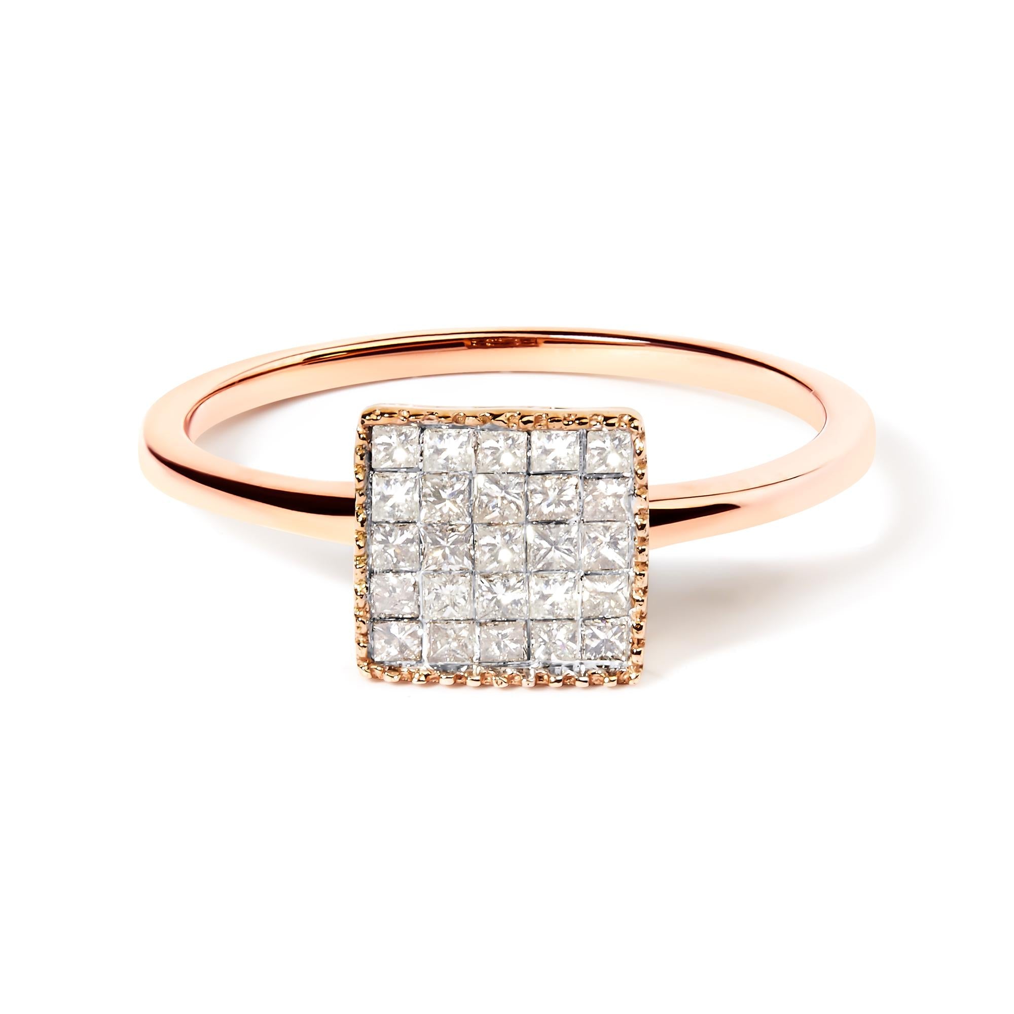 10K Rose Gold 1/3 Cttw Invisible Set Princess Cut Diamond Composite Square Shape Ring (H-I color, I1-I2 clarity) - Friggin Jewelry