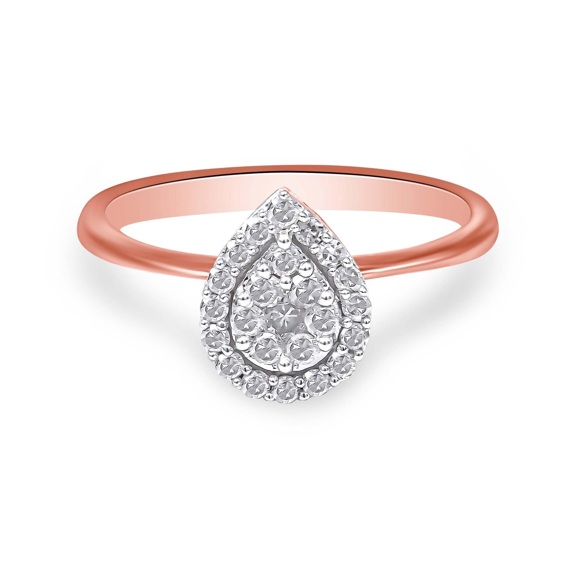 10K Rose Gold 3/8 Cttw Round-Cut Diamond Pear Promise Ring (I-J Color, I2-I3 Clarity) - Friggin Jewelry