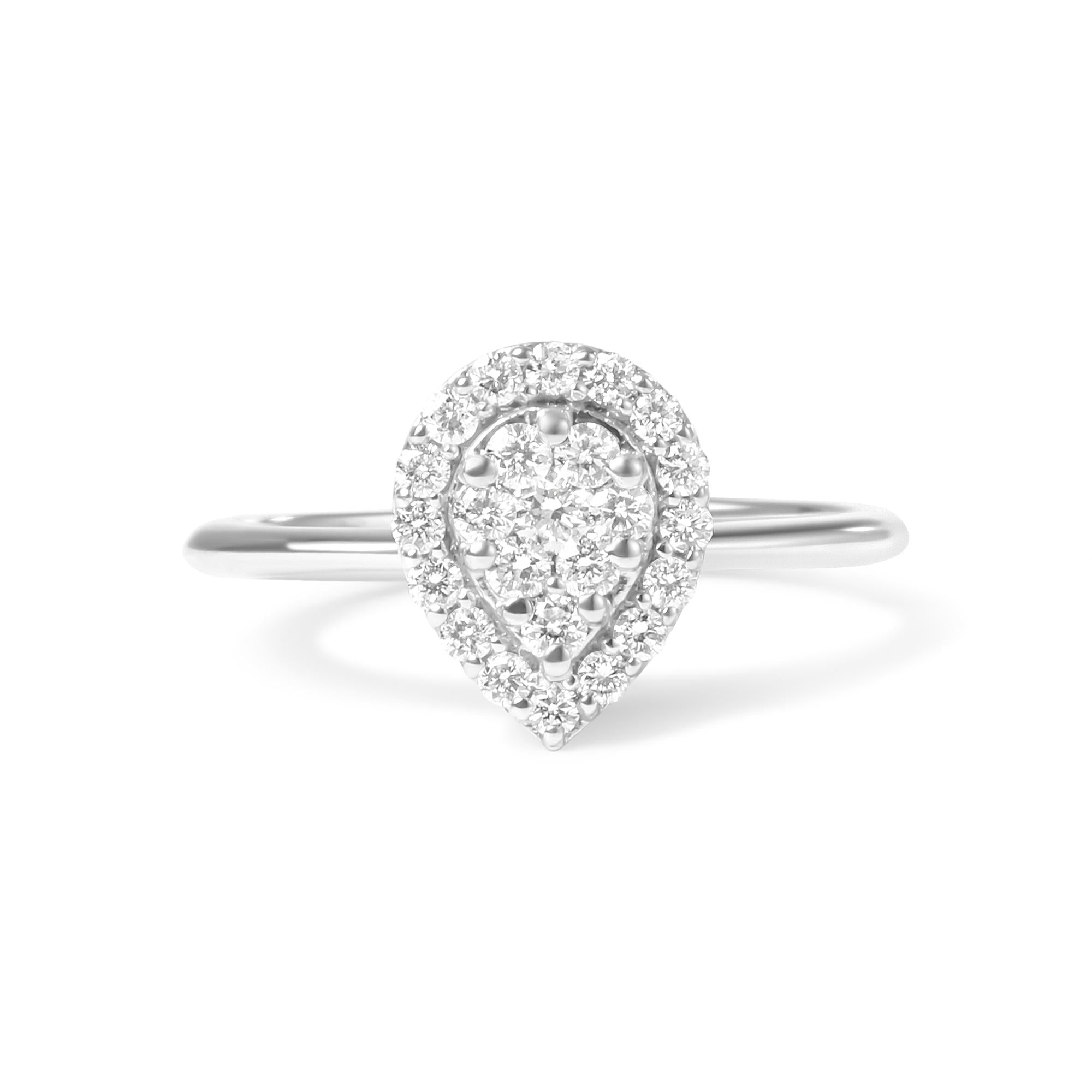 10K White Gold 3/8 Cttw Round-Cut Lab Grown Diamond Cluster Pear Promise Ring (G-H Color, VS2-SI1 Clarity) - Friggin Jewelry