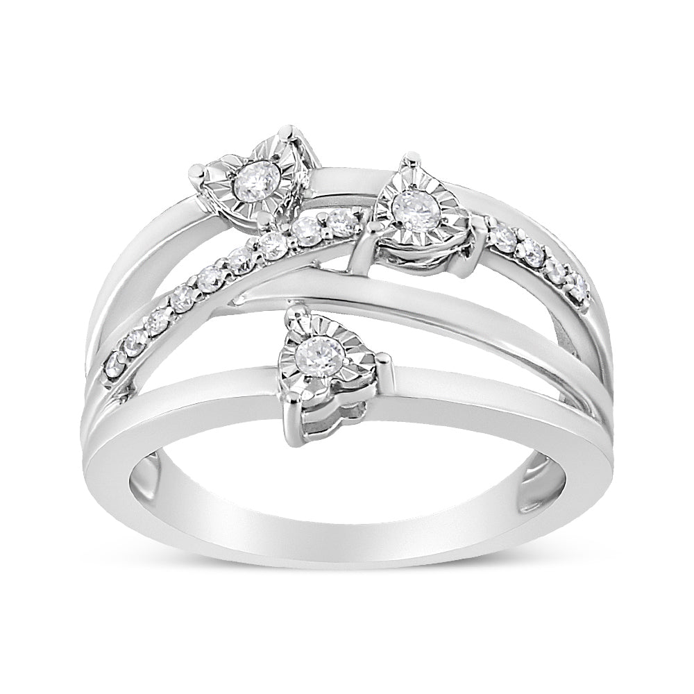 Anillo de plata de ley 925 con diamantes de 1/5 ct engastados milagros y con forma de corazón cruzado (color IJ, claridad I2-I3) - Friggin Jewelry