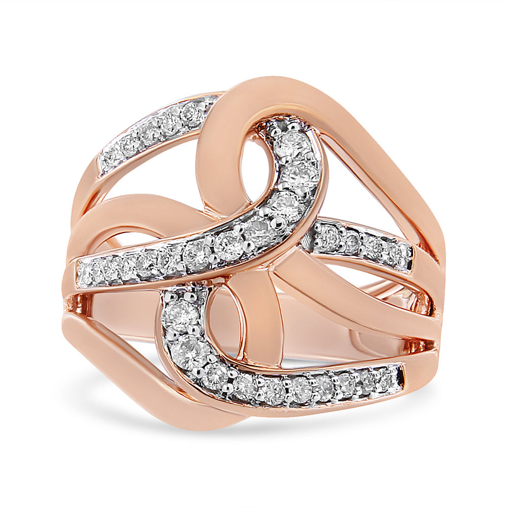 Anillo de cóctel multianillo entrelazado de diamantes de talla redonda de 1/2 ct en oro rosa de 10 quilates (color IJ, claridad I1-I2) - Friggin Jewelry