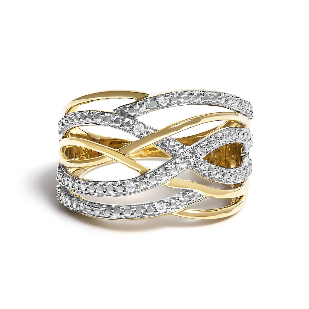 Anillo cruzado con detalles de diamantes en plata de ley 925 (color IJ, claridad I2-I3) - Friggin Jewelry