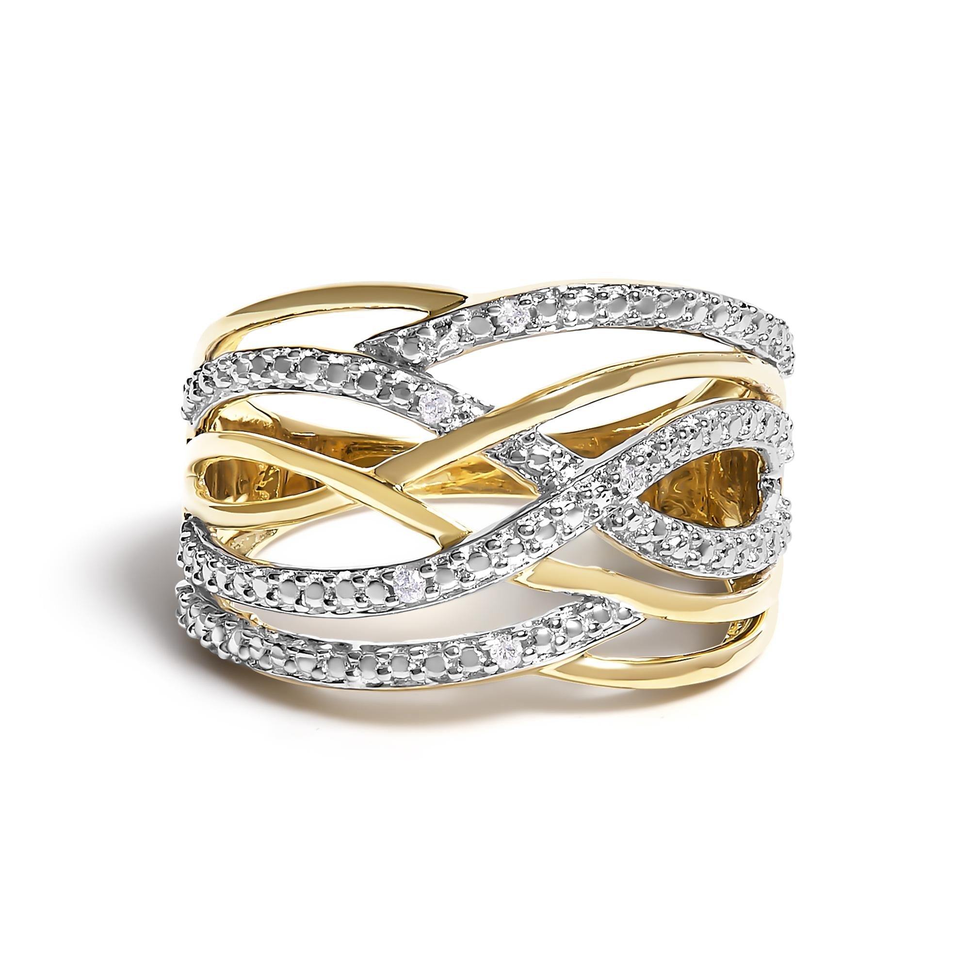 Anillo cruzado con detalles de diamantes en plata de ley 925 (color IJ, claridad I2-I3) - Friggin Jewelry