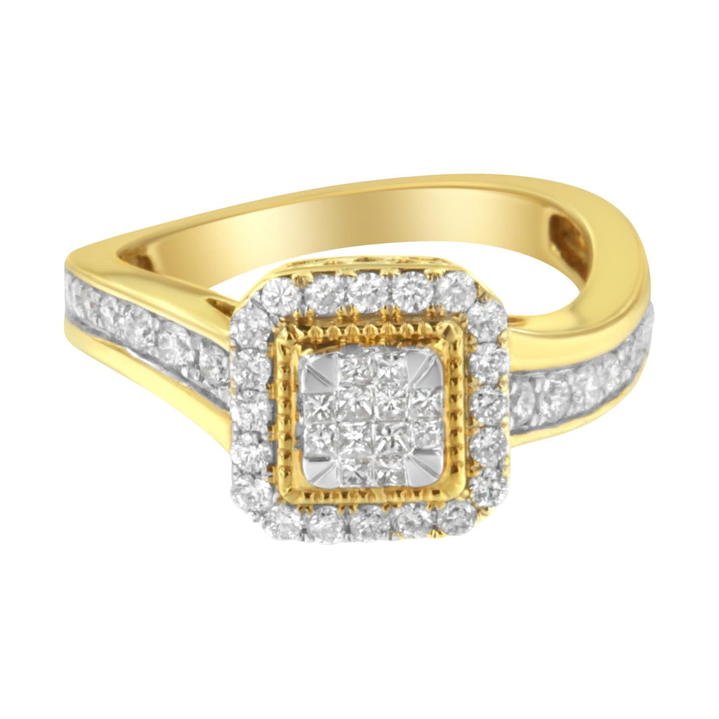 Anello da cocktail in oro giallo 10 carati con diamanti (5/8 carati, colore HI, purezza SI2-I1) - Friggin Jewelry