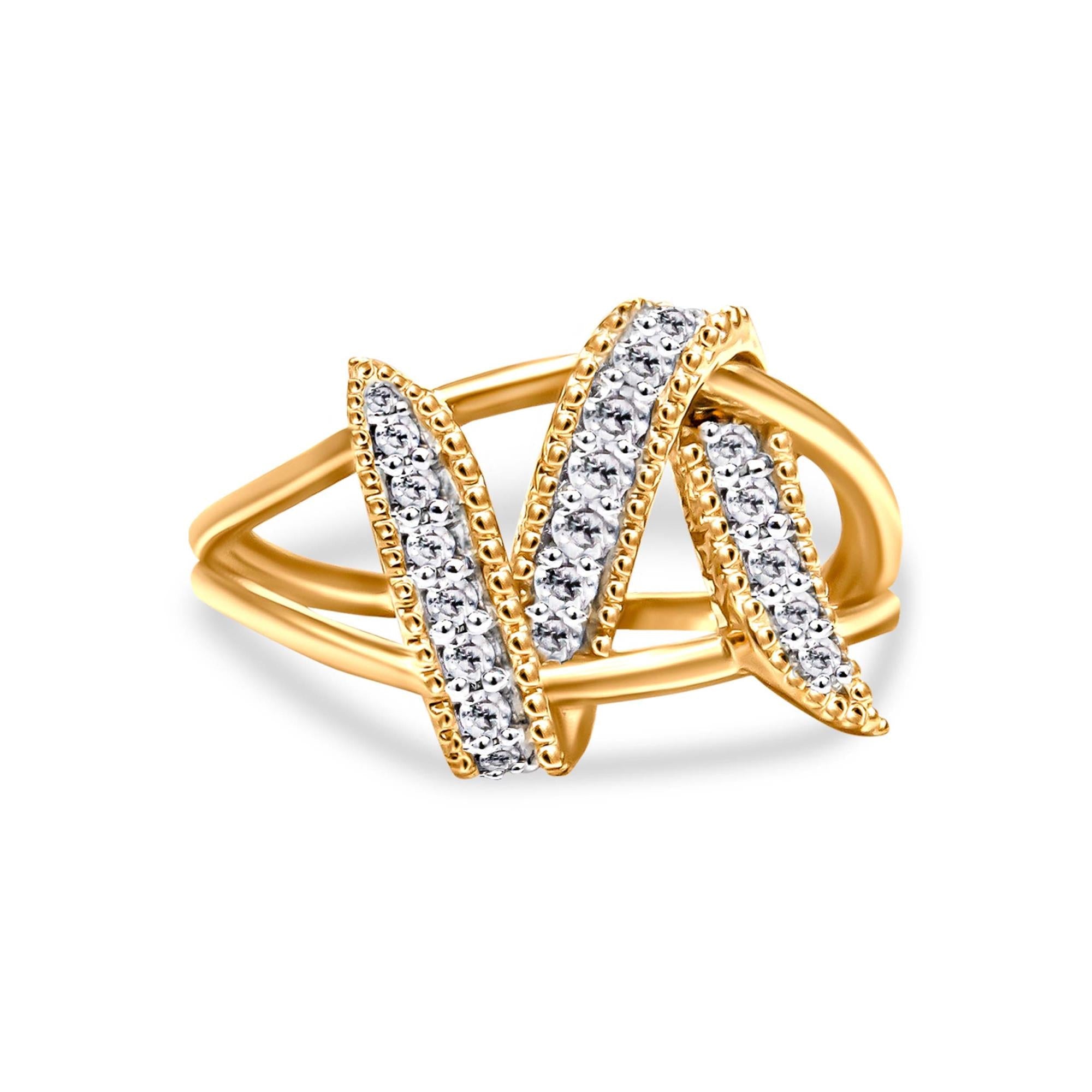 14K Yellow Gold Plated .925 Sterling Silver 1/4 Cttw Diamond Interlocking Bypass Ring (I-J Color, I1-I2 Clarity) - Friggin Jewelry