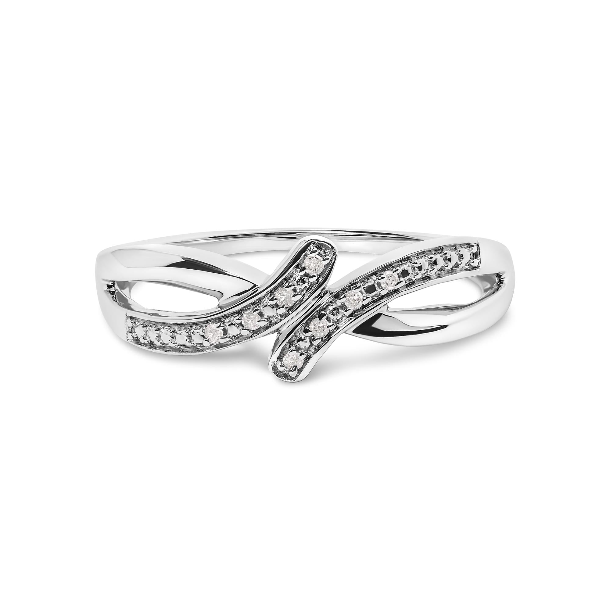 925 Sterling Silver Diamond Accent Bypass and Split Shank Band Ring (I-J Color, I2-I3 Clarity) - Friggin Jewelry