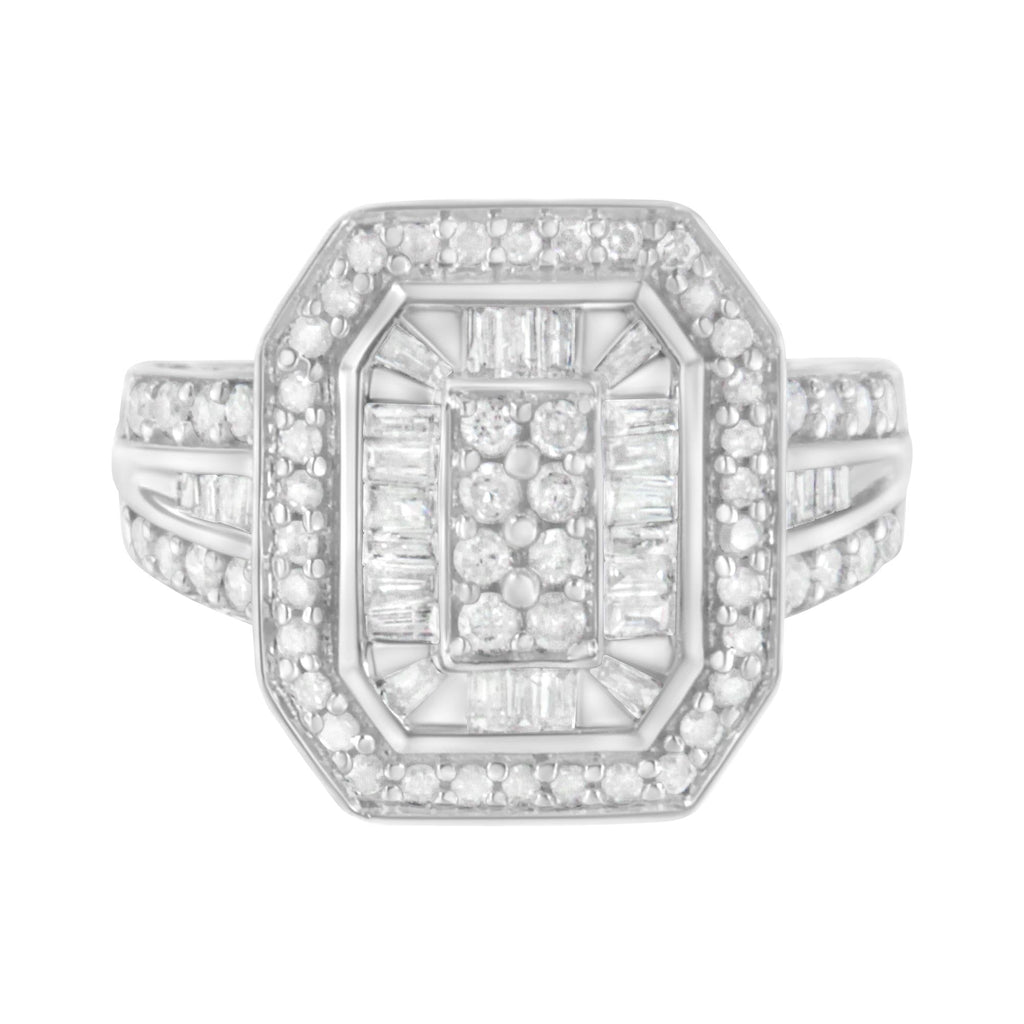Anello cattedrale in argento sterling 925 con diamanti taglio baguette e taglio rotondo (0,75 ct, colore HI, purezza I2-I3) - Friggin Jewelry