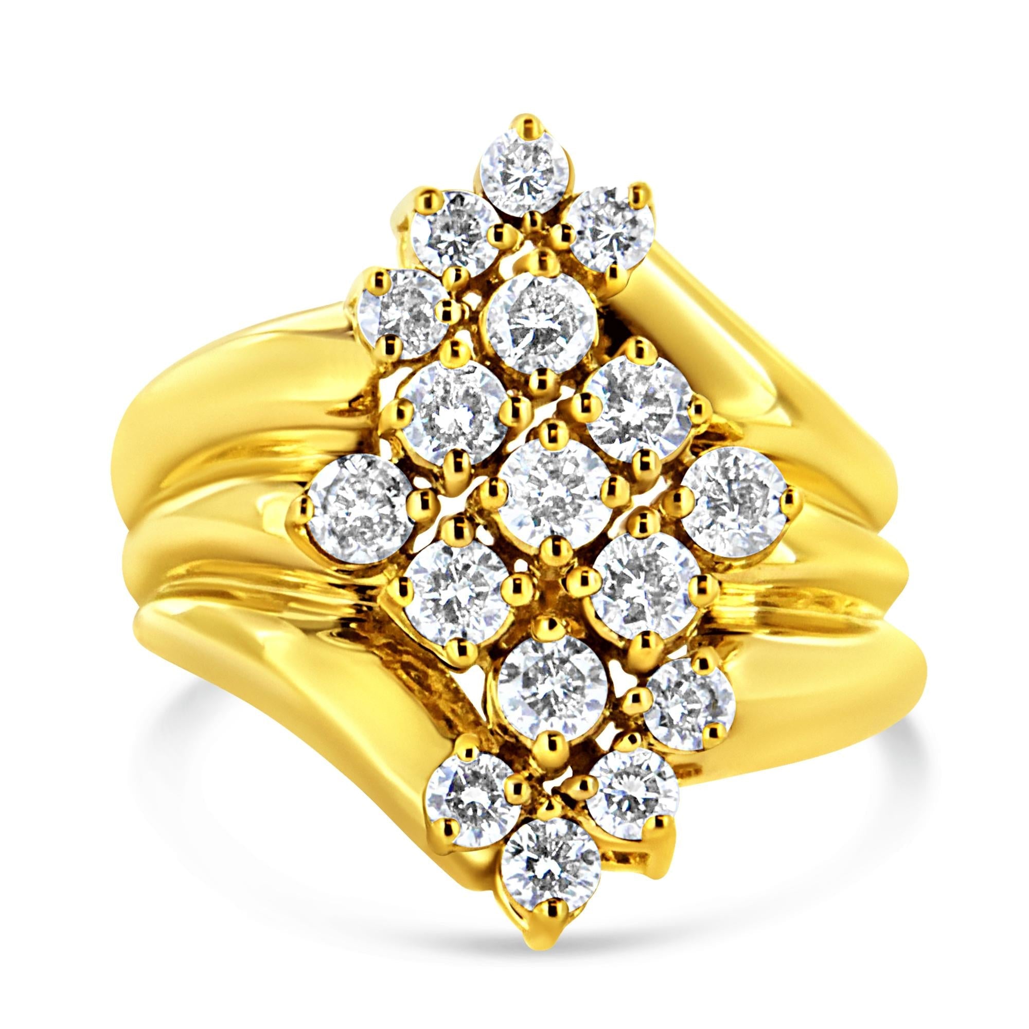 10K Yellow Gold Plated .925 Sterling Silver Diamond Cocktail Ring (1 1/2 Cttw, J-K Color, I1-I2 Clarity) - Friggin Jewelry
