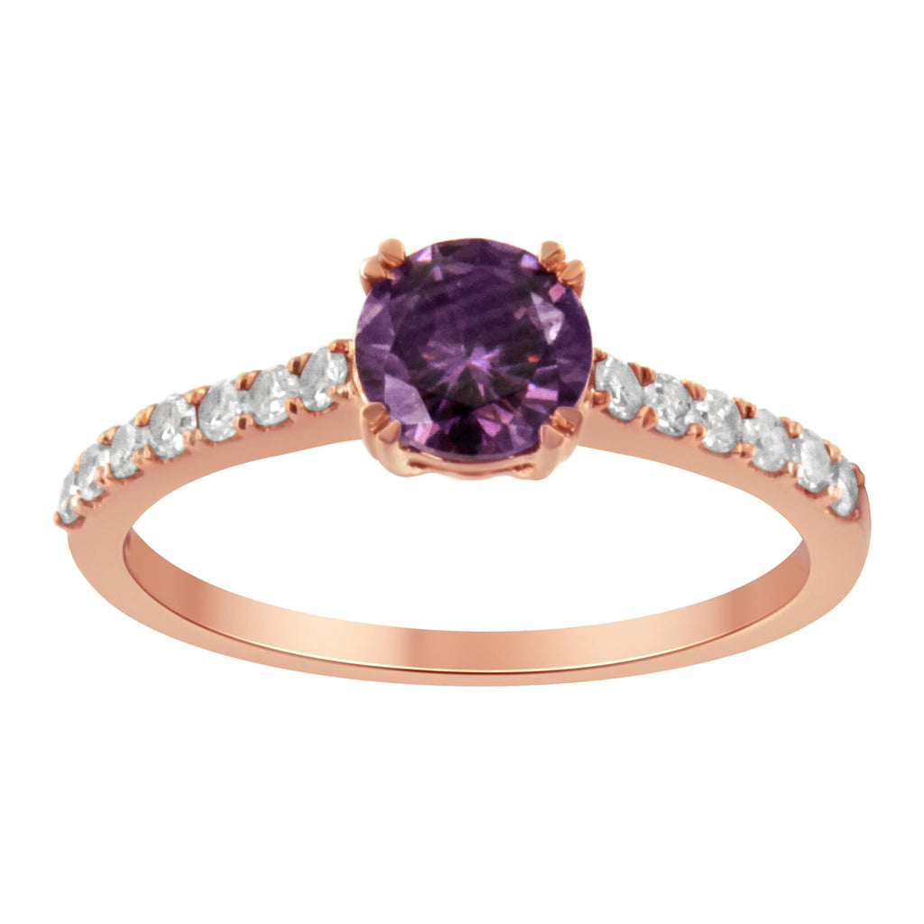 Anello Halo in oro rosa 10 carati con diamanti da 1/4 carati e pietre preziose da 6 mm (colore HI, purezza I1-I2) - Friggin Jewelry