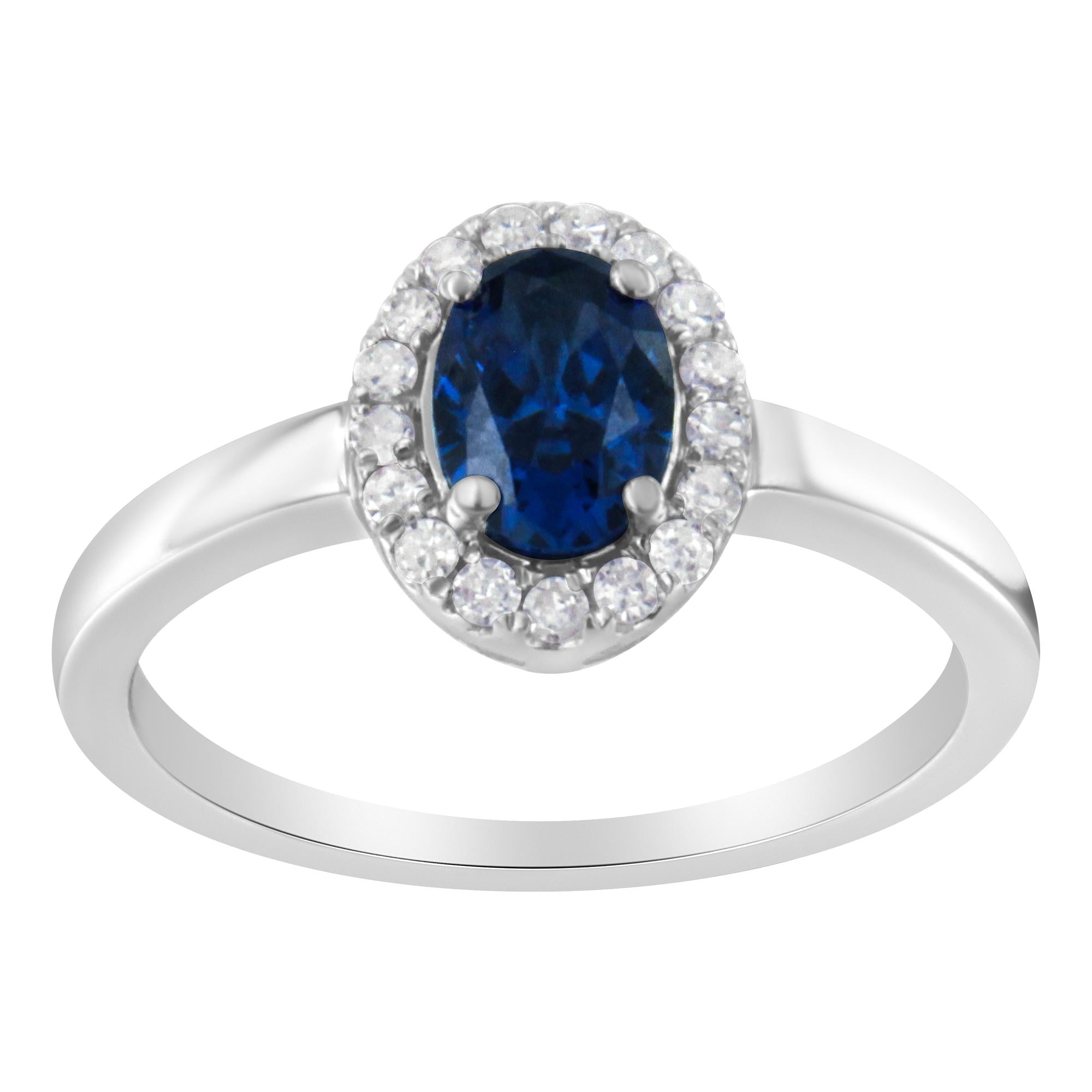 10K White Gold 1/5 Cttw Round Diamond and Prong Set 7MM Gemstone Halo Cocktail Ring (H-I Color, I1-I2 Clarity) - Friggin Jewelry