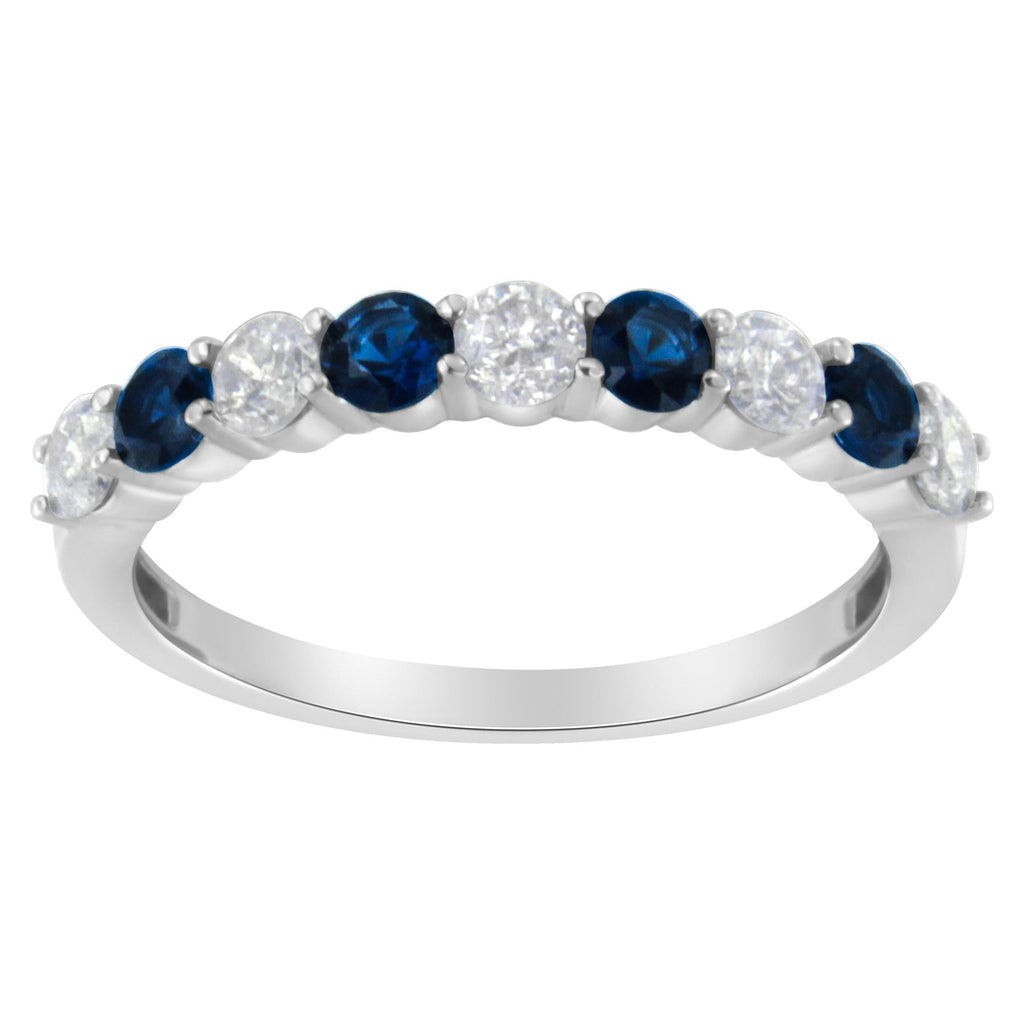10KT White Gold 1/2 cttw Diamond and 3MM Created Gemstone Band Ring (H-I, I1-I2) - Friggin Jewelry