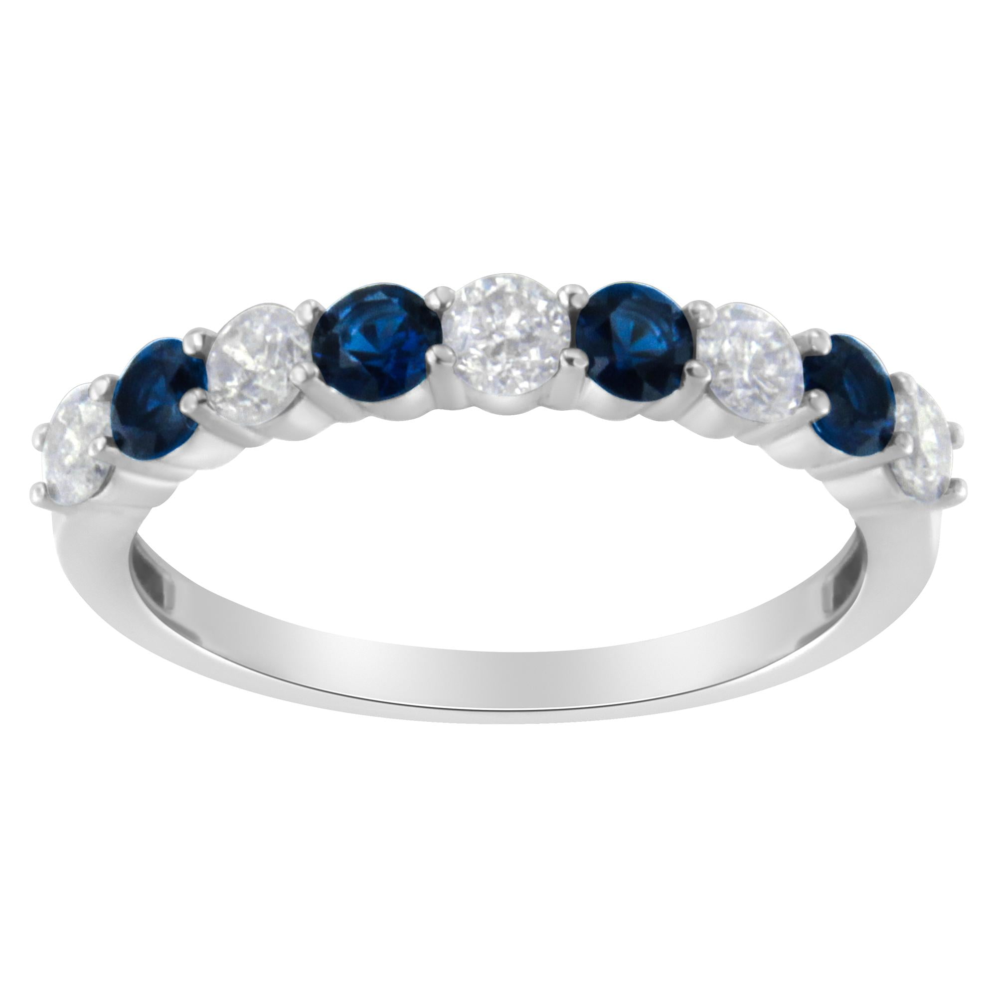 10KT White Gold 1/2 cttw Diamond and 3MM Created Gemstone Band Ring (H-I, I1-I2) - Friggin Jewelry