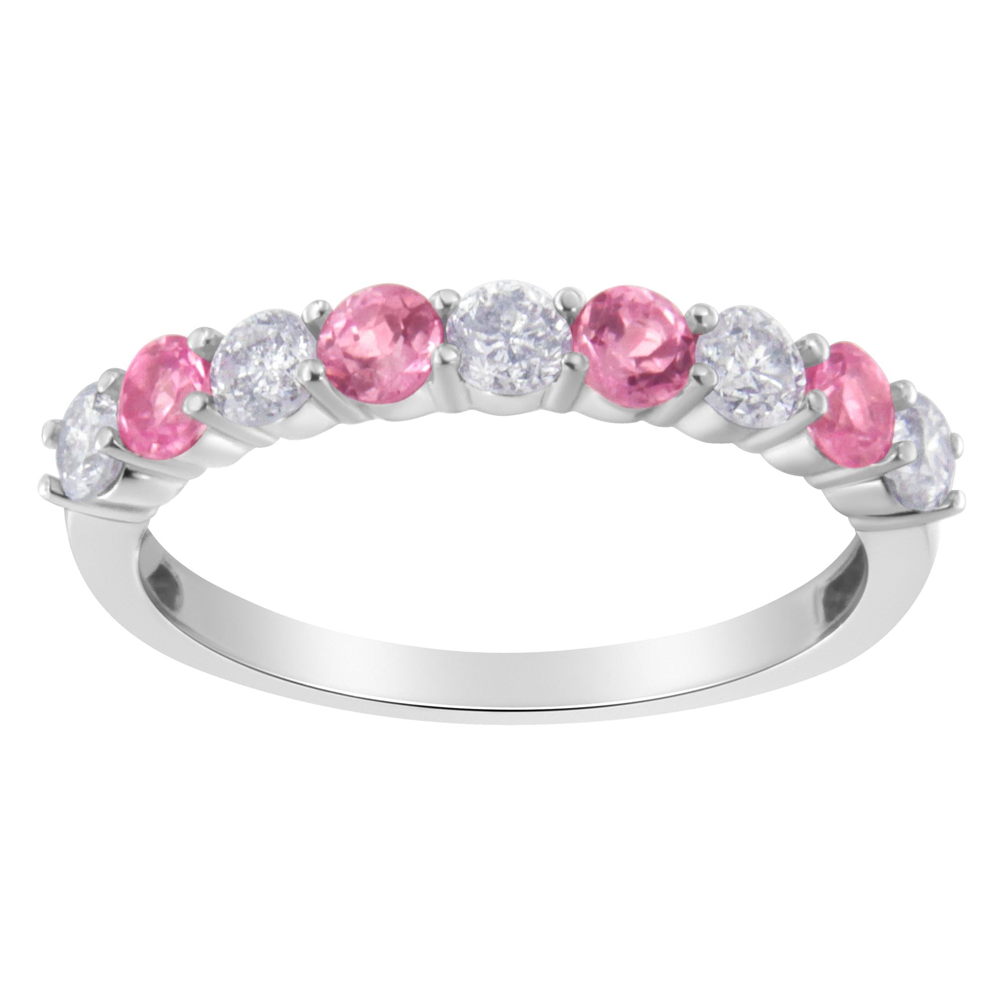 10KT White Gold 1/2 cttw Diamond and 3MM Created Gemstone Band Ring (H-I, I1-I2) - Friggin Jewelry