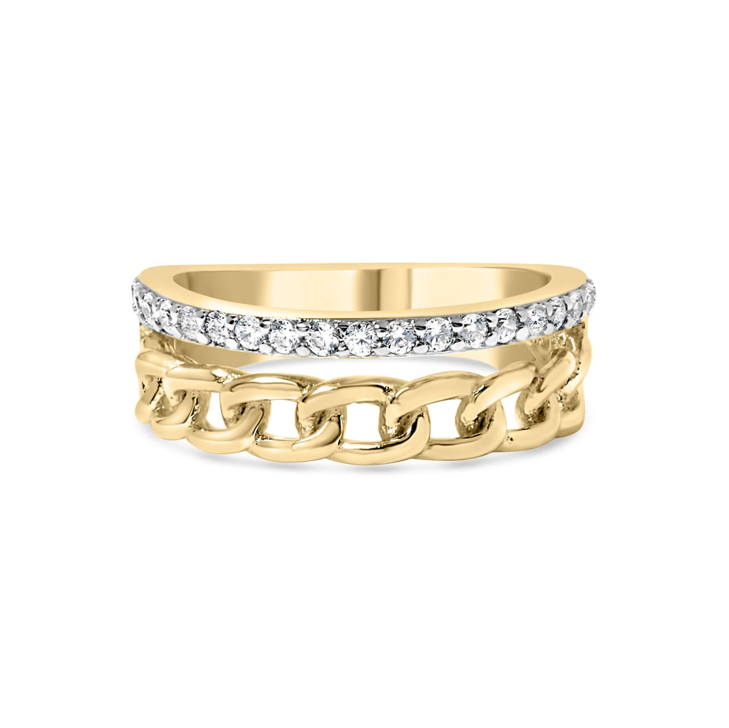 10K Yellow Gold 1/5 Cttw Diamond Cuban Link Ring Band (I-J Color, I2-I3 Clarity) - Friggin Jewelry