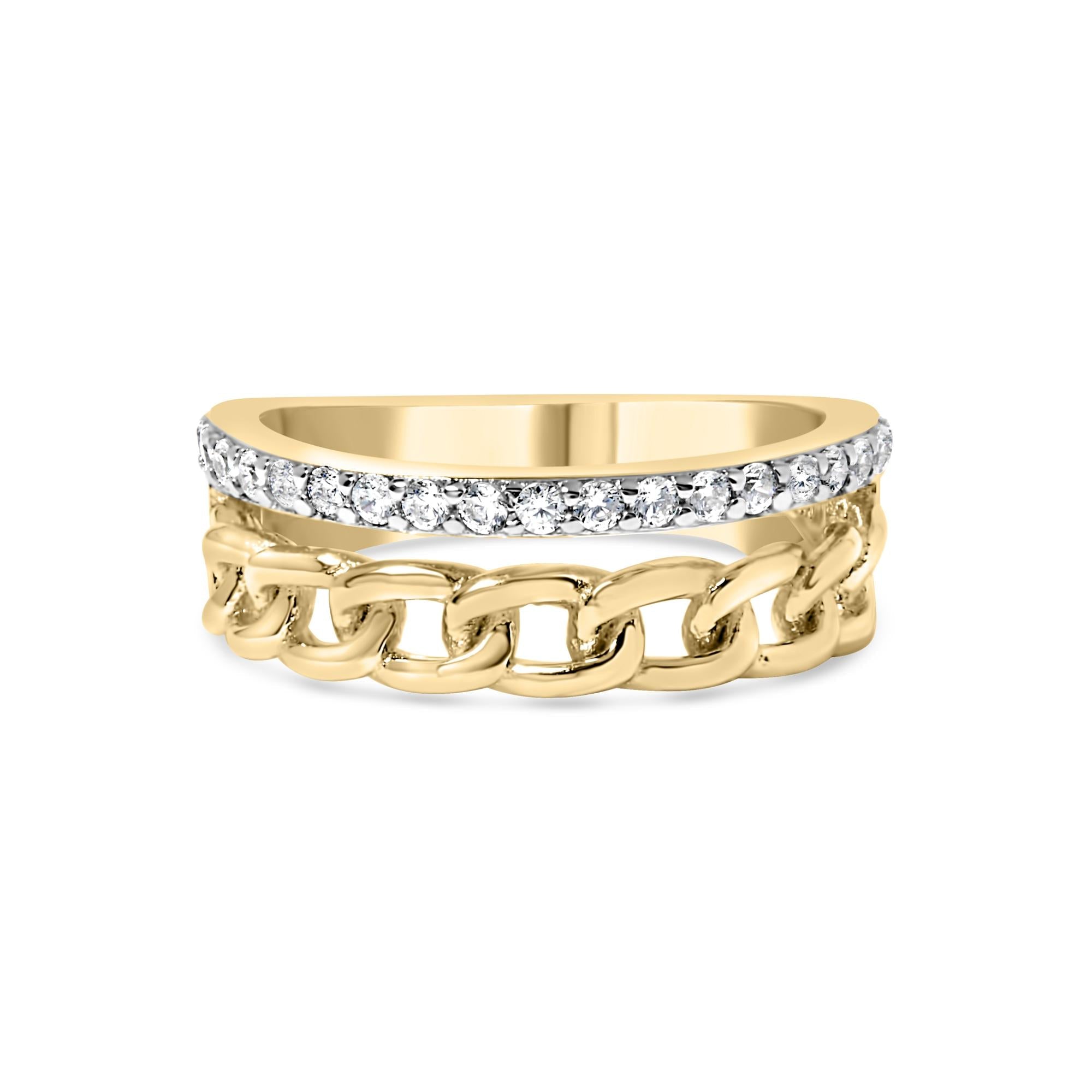 10K Yellow Gold 1/5 Cttw Diamond Cuban Link Ring Band (I-J Color, I2-I3 Clarity) - Friggin Jewelry