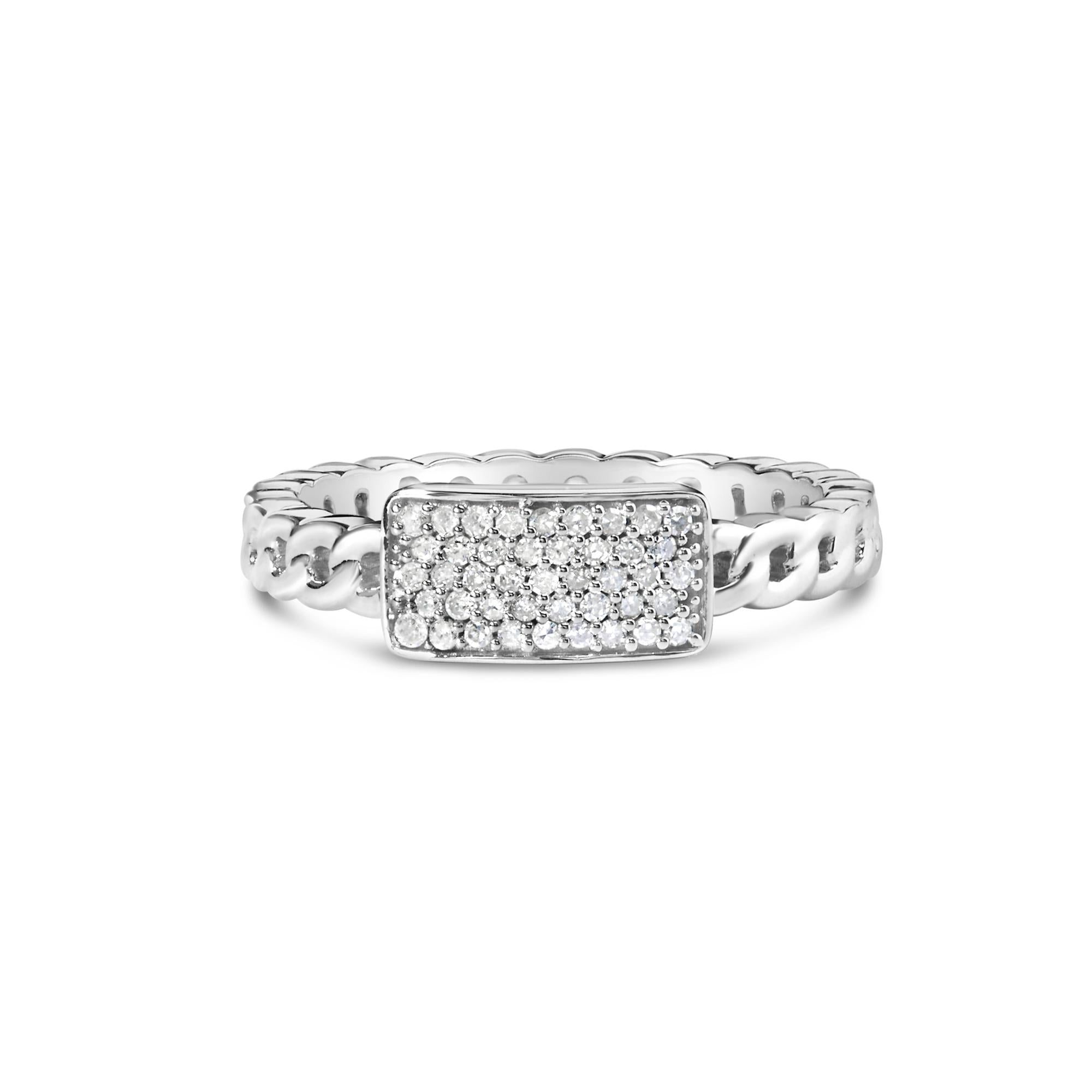 .925 Sterling Silver 1/5 Cttw Diamond ID and Cuban Link Band Ring (I-J Color, I2-I3 Clarity) - Friggin Jewelry