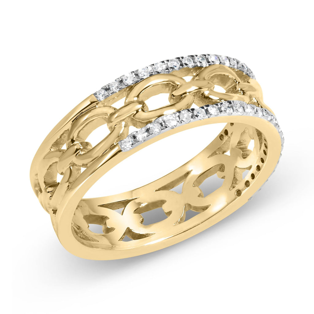 10K Yellow Gold 1/5 Cttw Diamond Two Row Cuban Link Ring - Friggin Jewelry