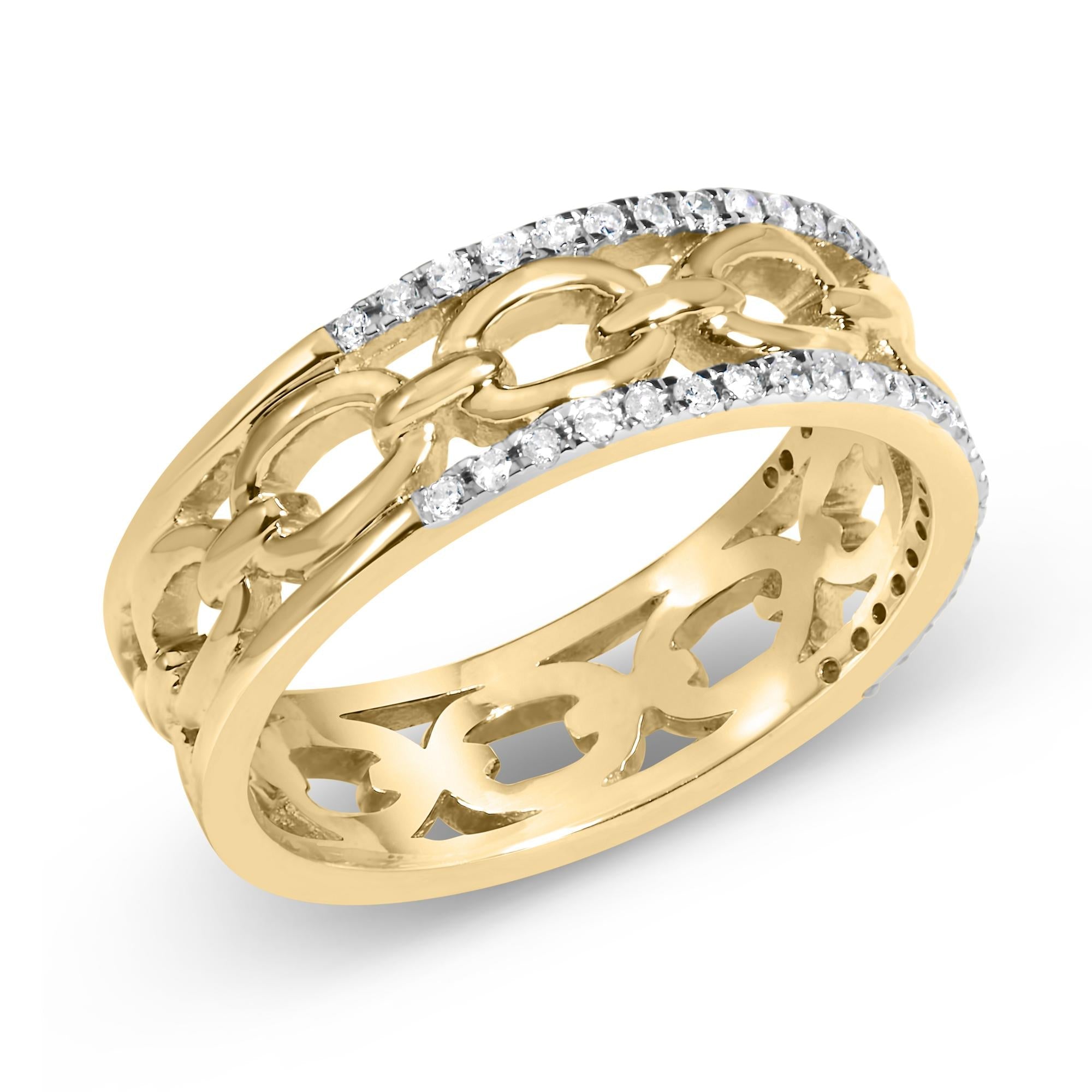 10K Yellow Gold 1/5 Cttw Diamond Two Row Cuban Link Ring - Friggin Jewelry