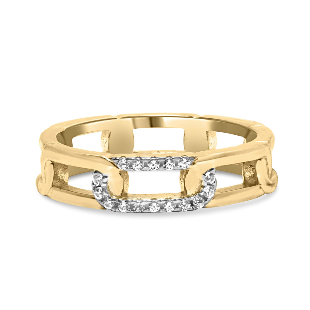 10K Yellow Gold Diamond Accent Paperclip Band Ring (I-J Color, I2-I3 Clarity) - Friggin Jewelry