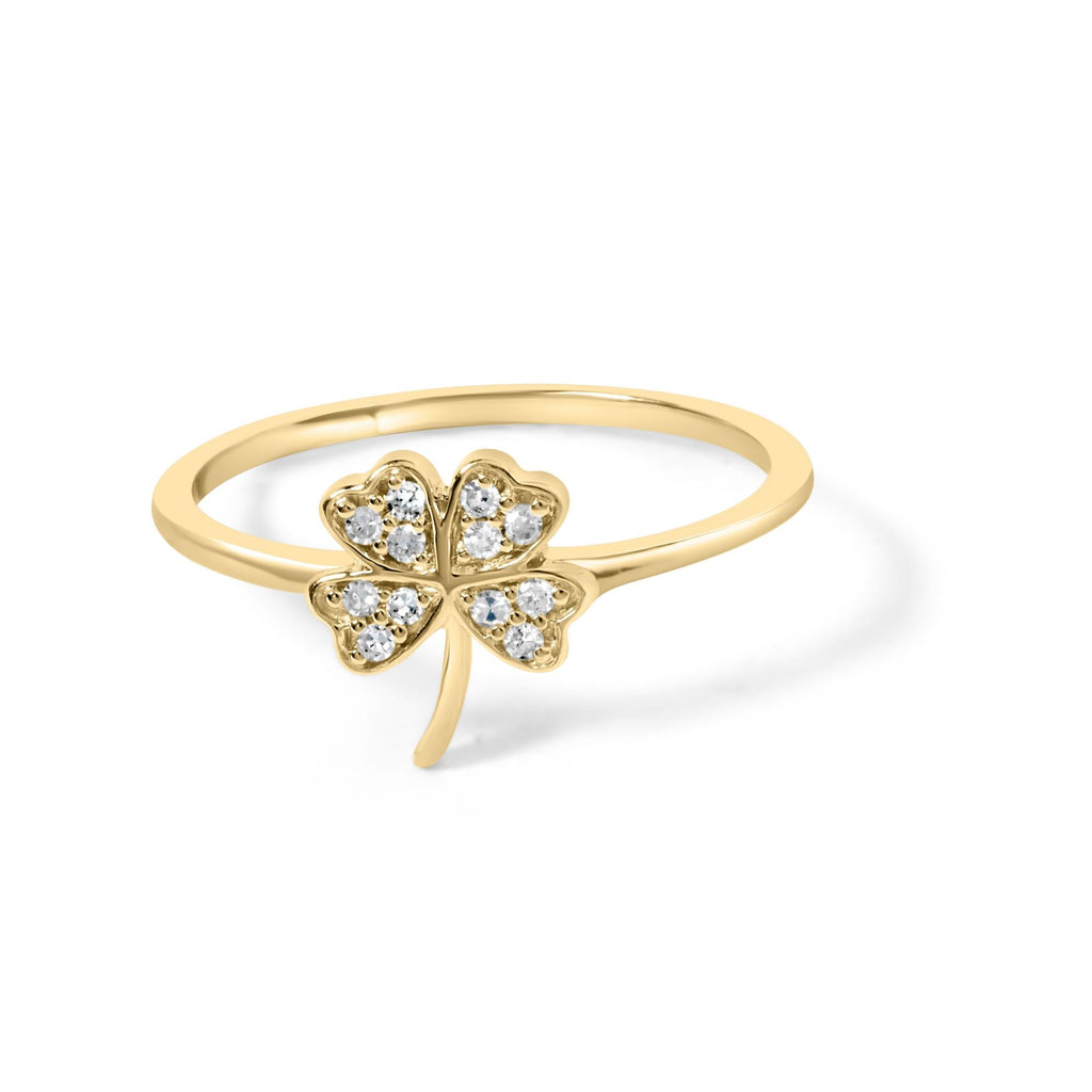 10K Yellow Gold Diamond Accent 4 Leaf Clover Ring (H-I Color, I1-I2 Clarity) - Friggin Jewelry