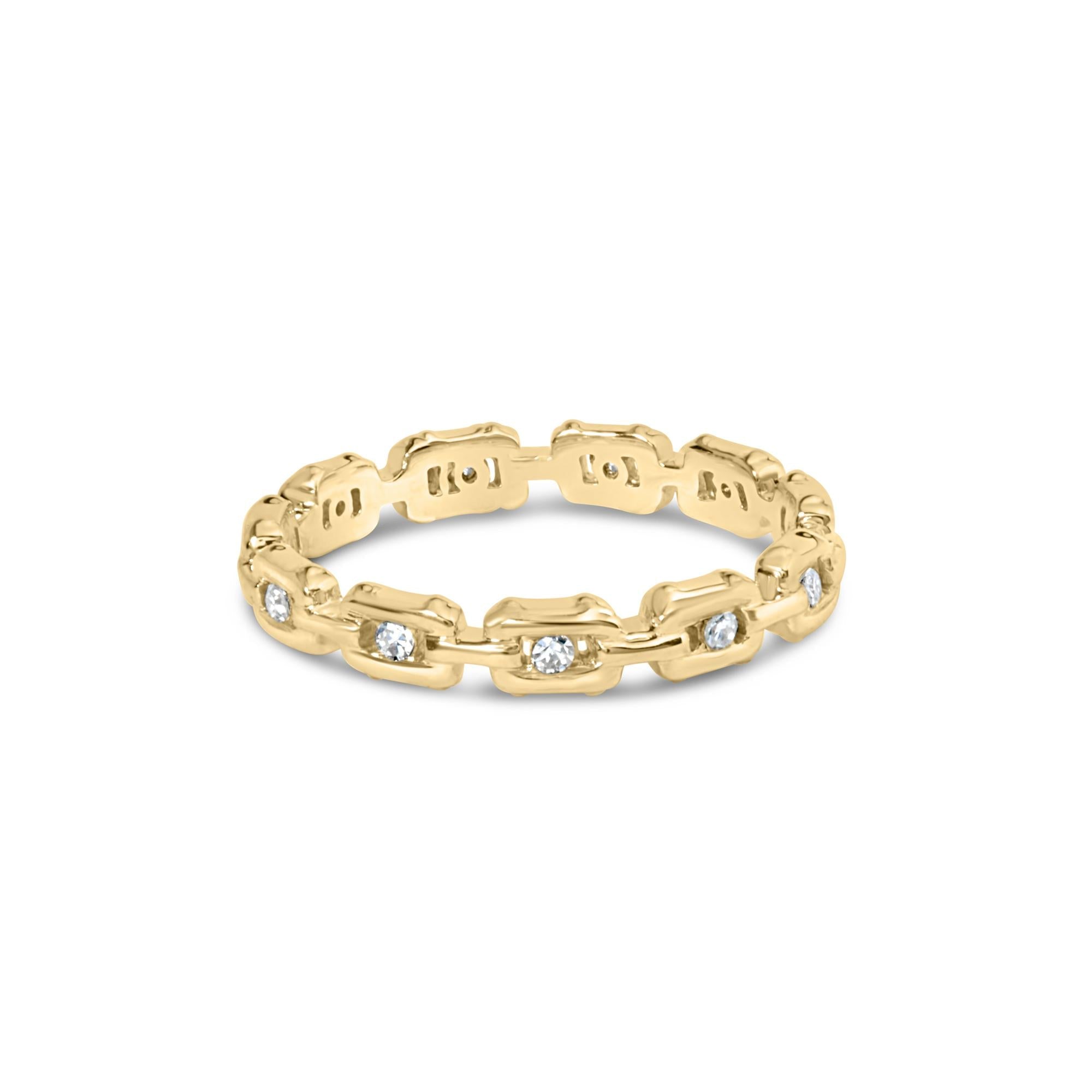 10K Yellow Gold 1/10 Cttw Paperclip Style Link Band Ring (H-I Color, I1-I2 Clarity) - Friggin Jewelry