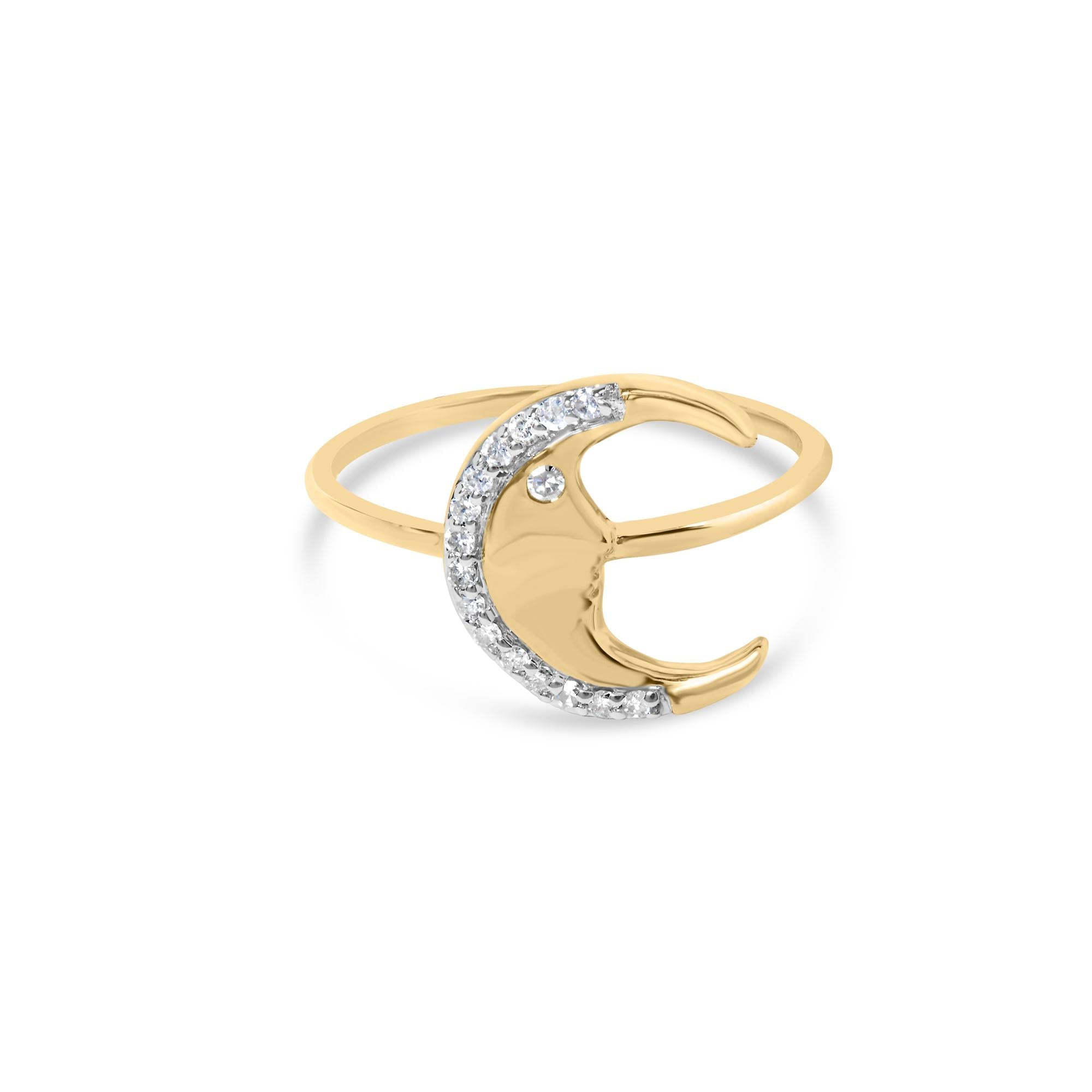 10K Yellow Gold 1/10 Cttw Diamond Crescent Moon Ring (I-J Color, I1-I2 Clarity) - Friggin Jewelry