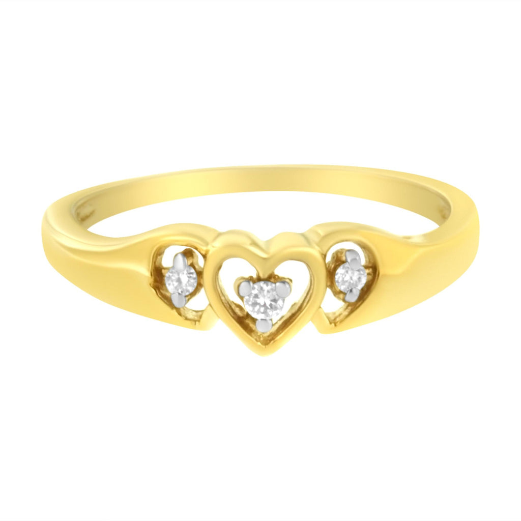 10KT Yellow Gold 1/20 cttw Diamond Triple Heart Diamond Ring (K-L, I1-I2) - Friggin Jewelry