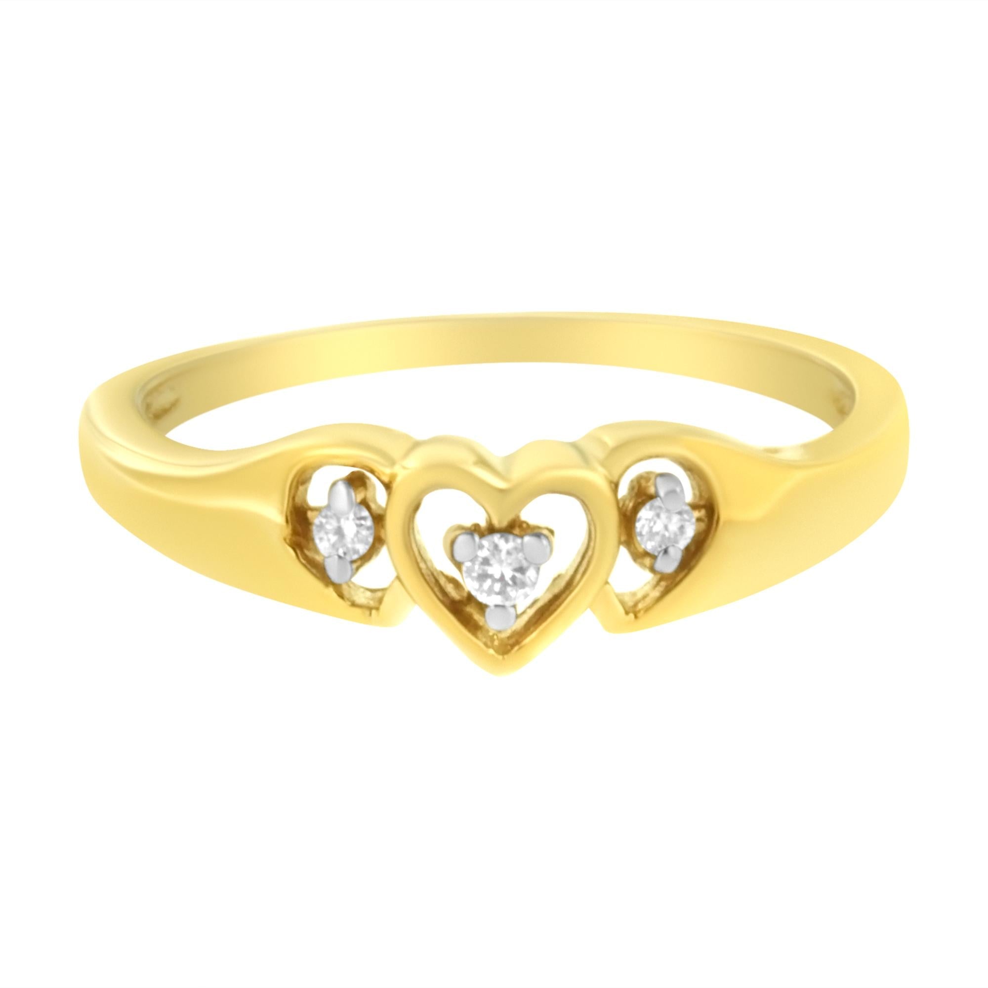 10KT Yellow Gold 1/20 cttw Diamond Triple Heart Diamond Ring (K-L, I1-I2) - Friggin Jewelry