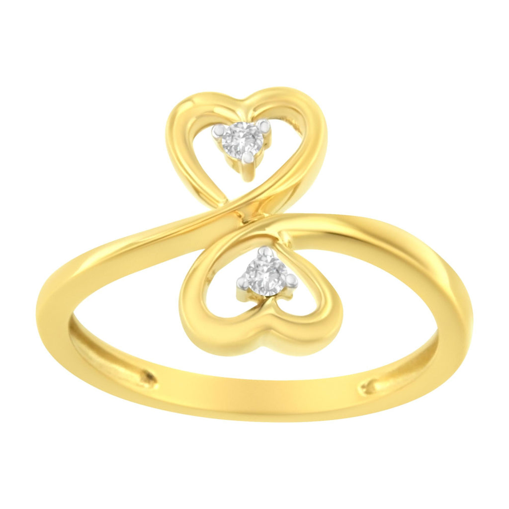 14KT Yellow Gold 1/20 ctw. Dual Heart Diamond Ring (K-L, I1-I2) - Friggin Jewelry