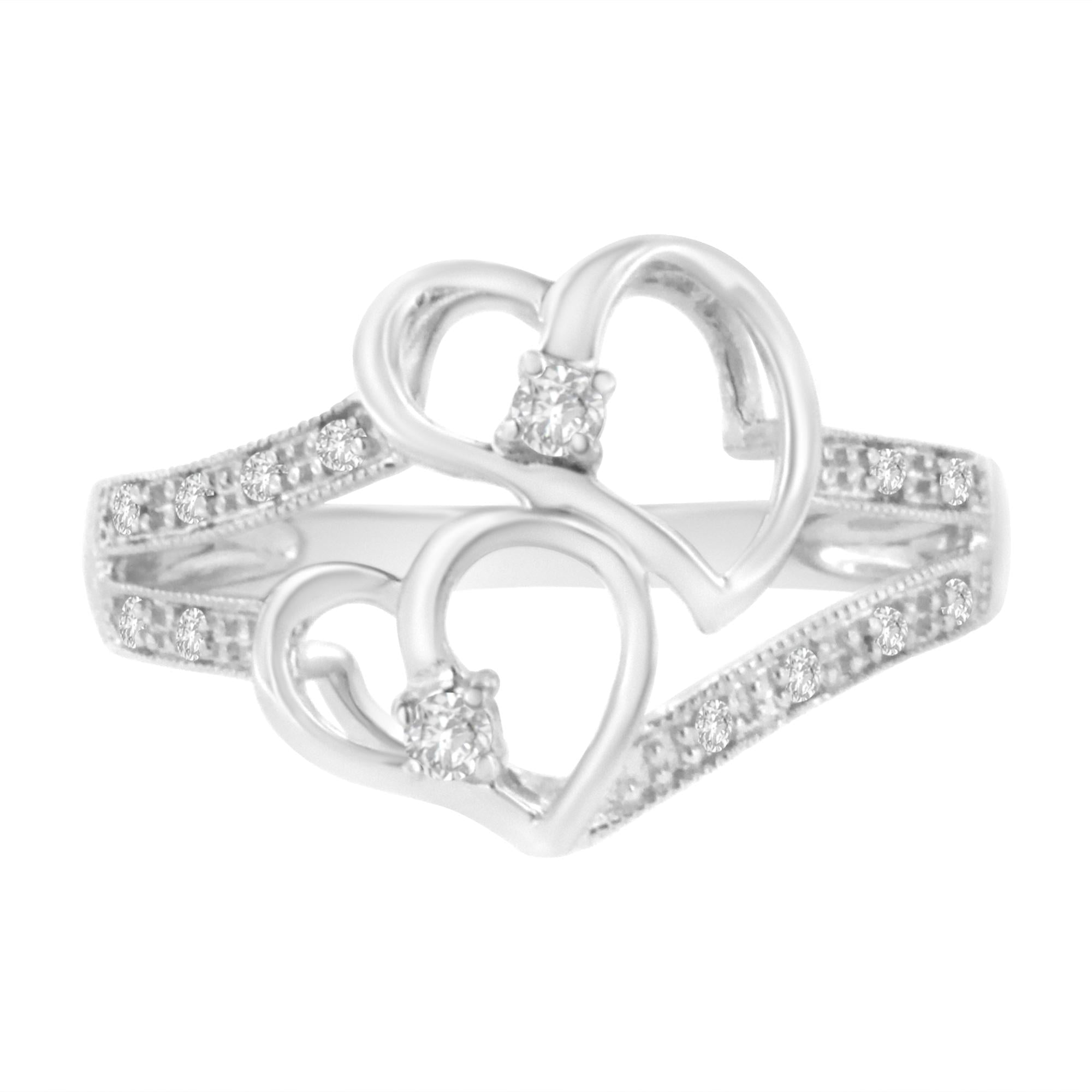 14KT White Gold 1/10 cttw Diamond Twin Heart Ring - Friggin Jewelry