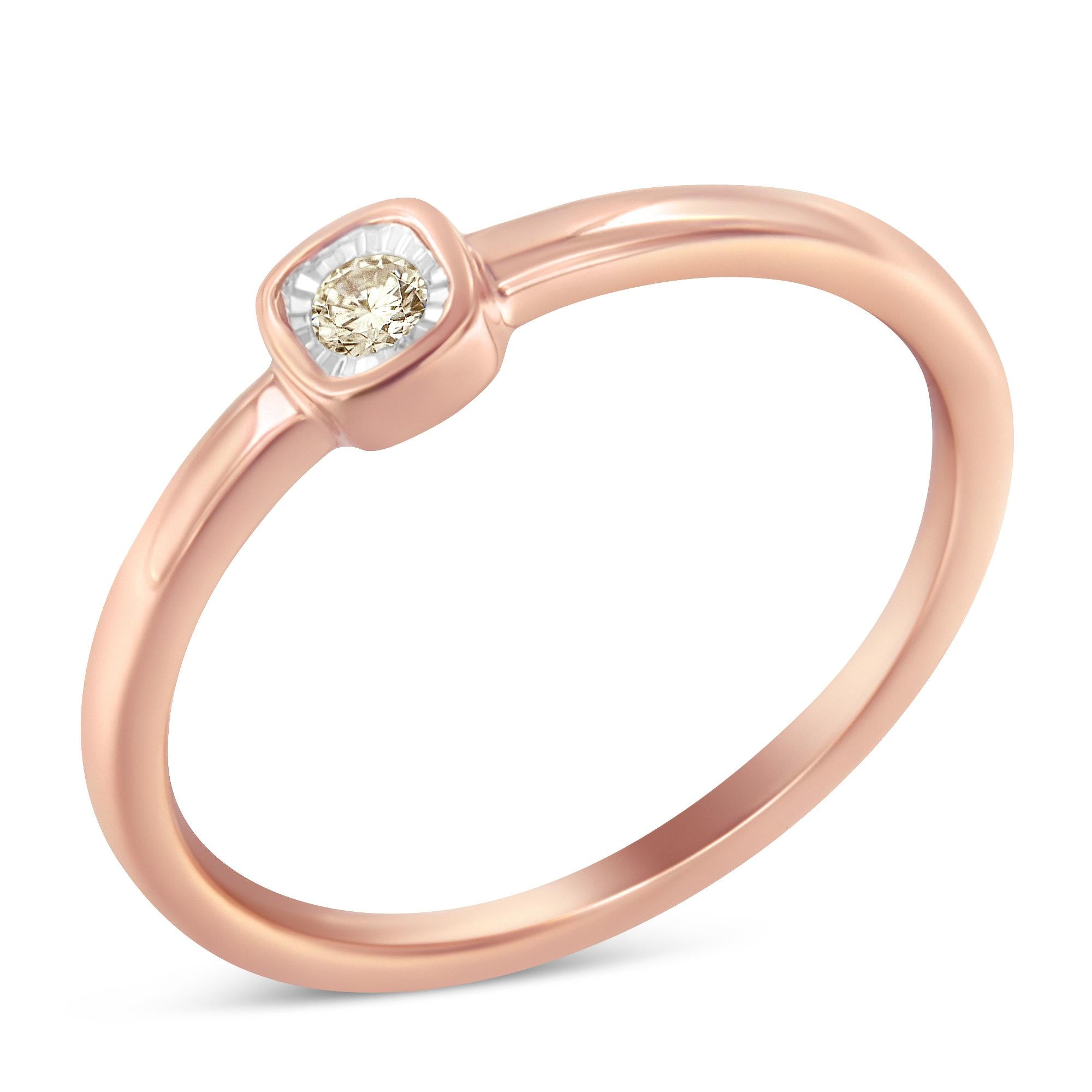 14K Rose Gold Plated .925 Sterling Silver 1/20 Carat Diamond Square Cushion-Shaped Miracle Set Petite Fashion Promise Ring (J-K Color, I1-I2 Clarity) - Friggin Jewelry