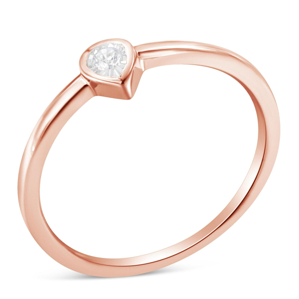 Anello alla moda piccolo in argento sterling 925 placcato oro rosa 14 carati con diamanti da 1/20 carati a forma di pera (colore JK, purezza I1-I2) - Friggin Jewelry