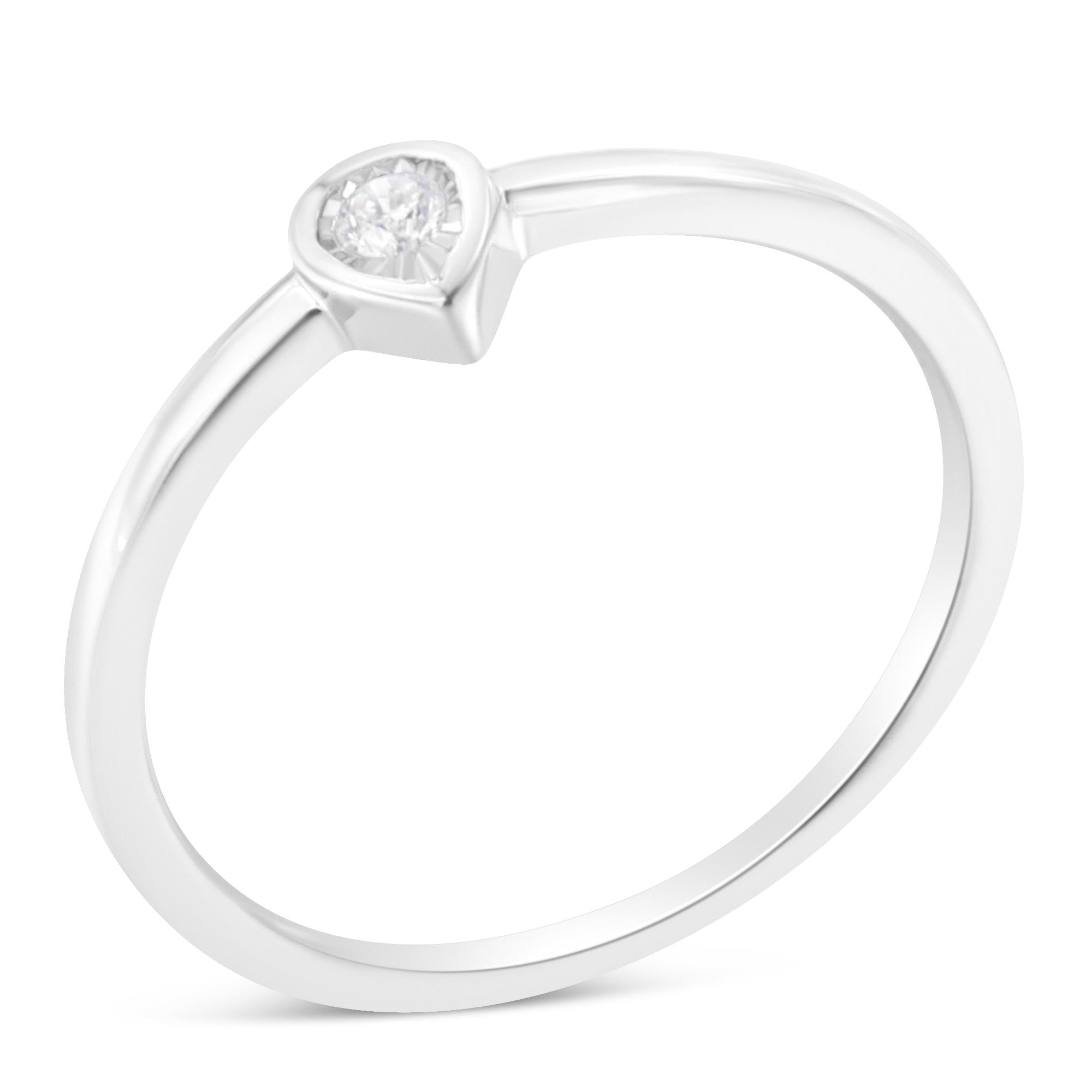 .925 Sterling Silver 1/20 Carat Diamond Teardrop Pear-Shaped Miracle Set Petite Fashion Promise Ring (J-K Color, I1-I2 Clarity) - Friggin Jewelry