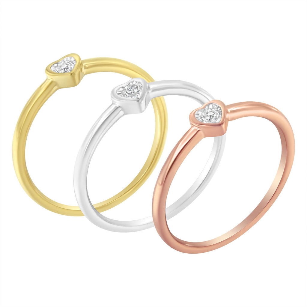 .925 Sterling Silver Diamond Heart Shaped Stackable Promise Ring Set (1/6 Cttw, J-K Color, I1-I2 Clarity) - Friggin Jewelry
