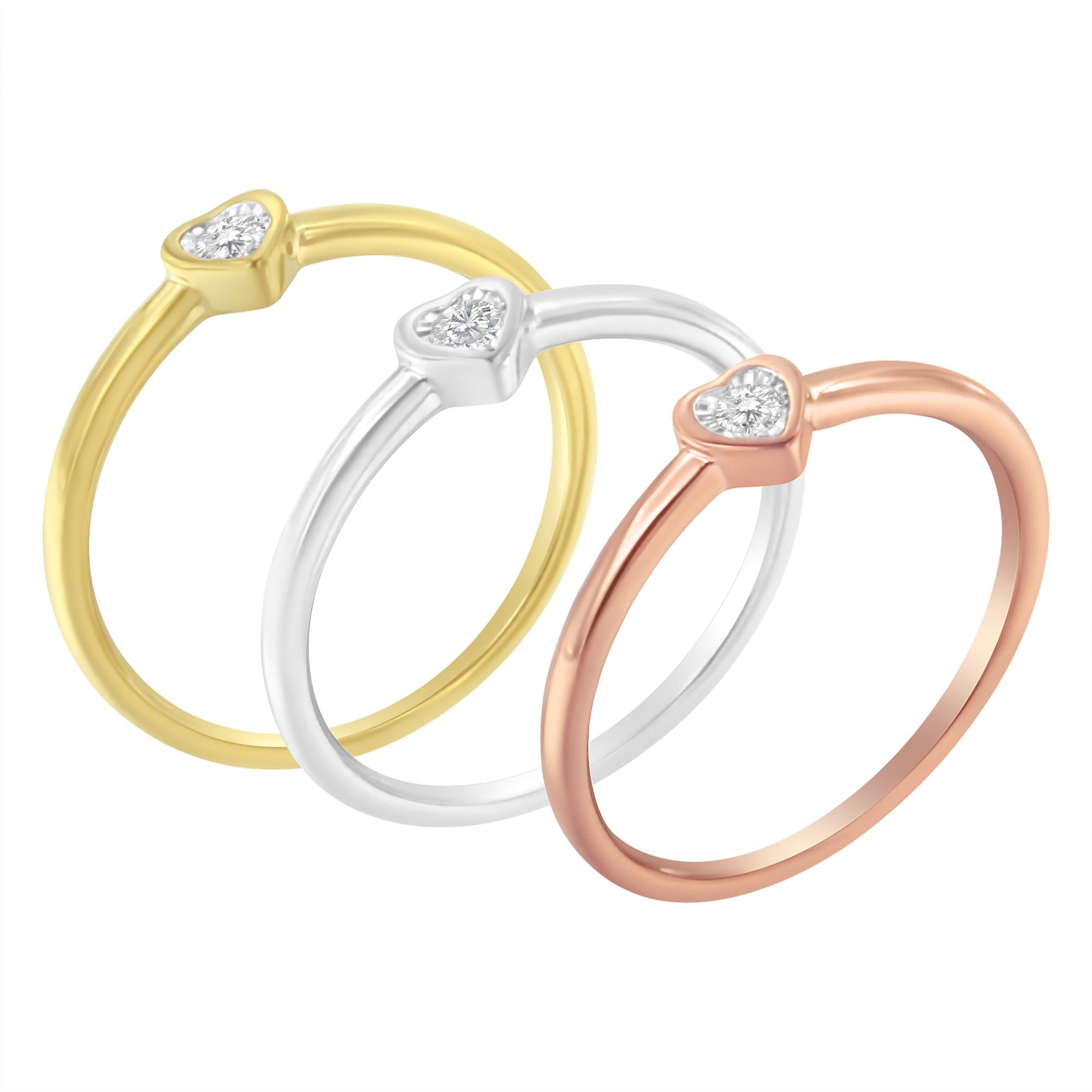 .925 Sterling Silver Diamond Heart Shaped Stackable Promise Ring Set (1/6 Cttw, J-K Color, I1-I2 Clarity) - Friggin Jewelry